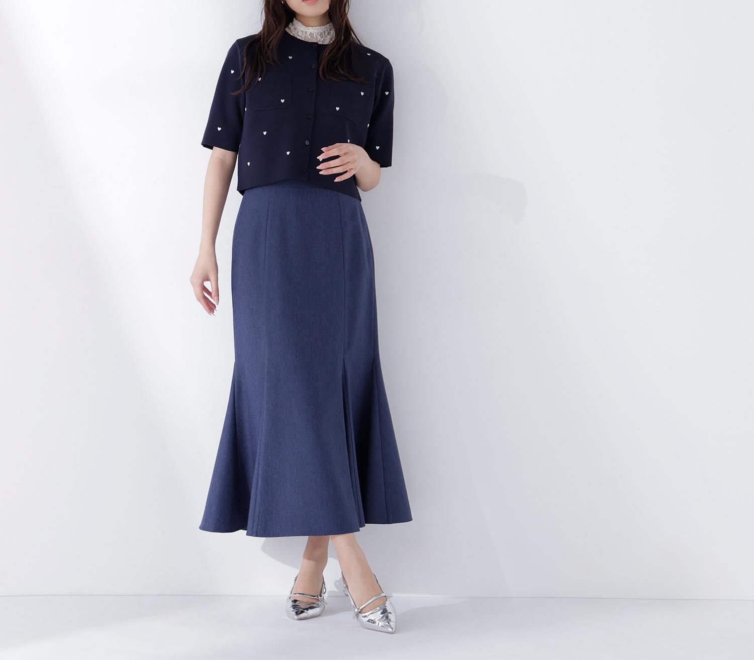 ヘム切替マーメイドスカート シャンブレーネイビー