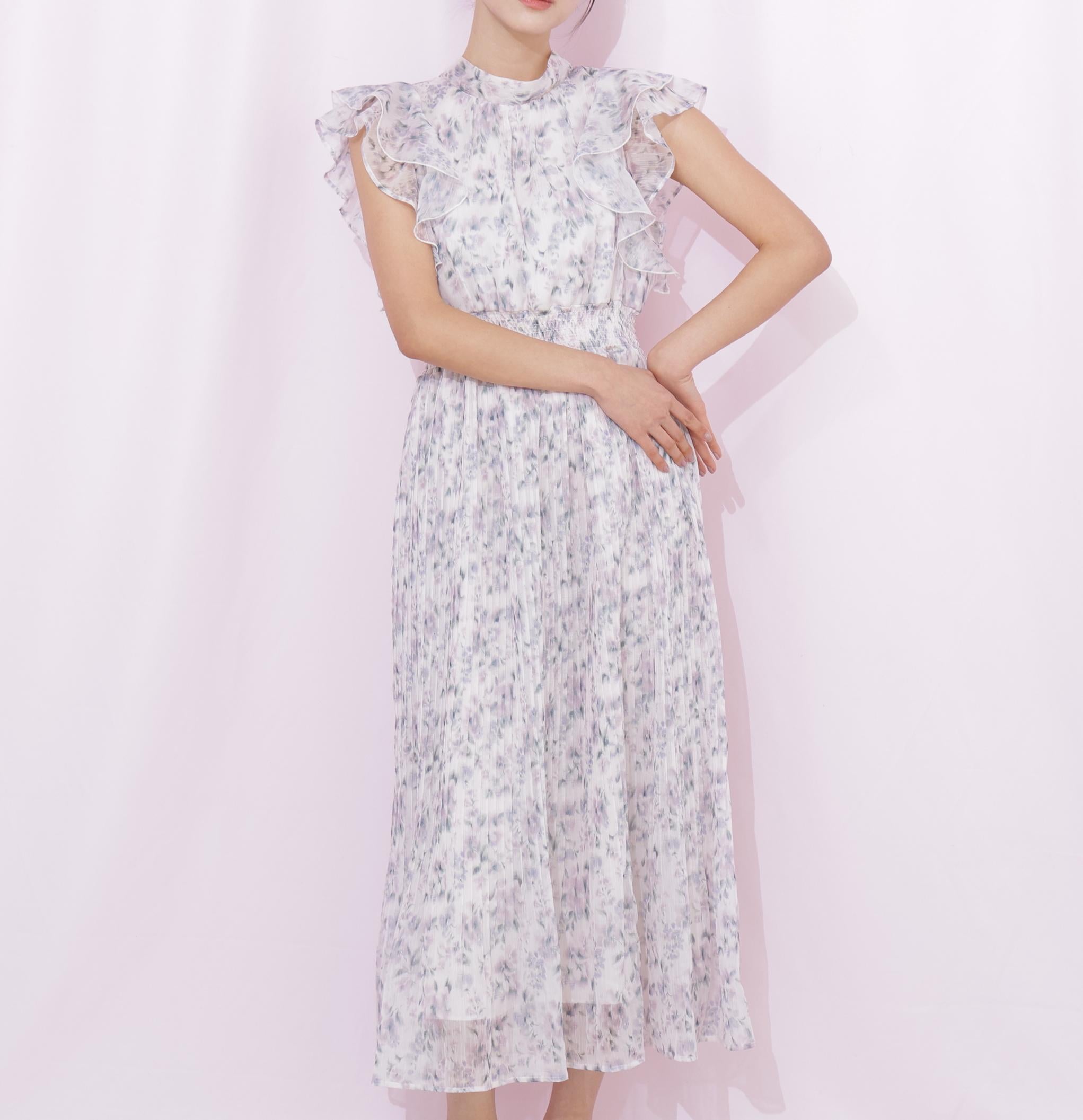 ぼかしフラワープリントワンピース ピンク1