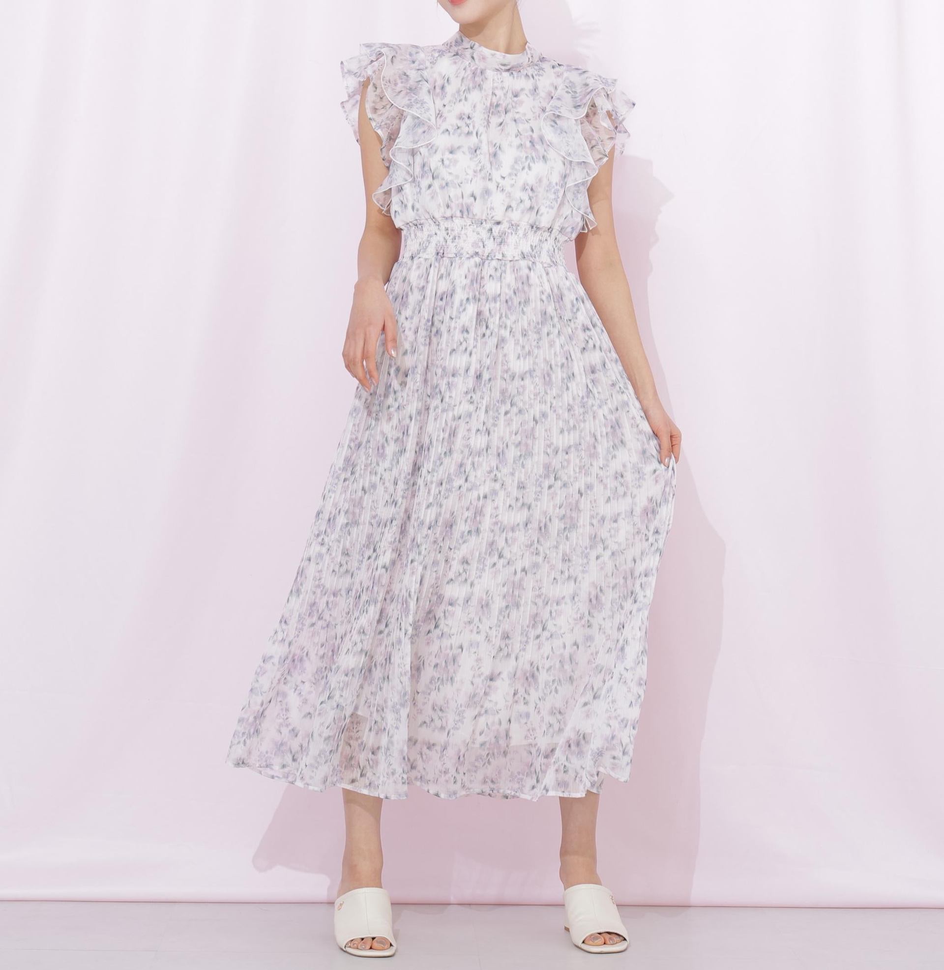 ぼかしフラワープリントワンピース ピンク1