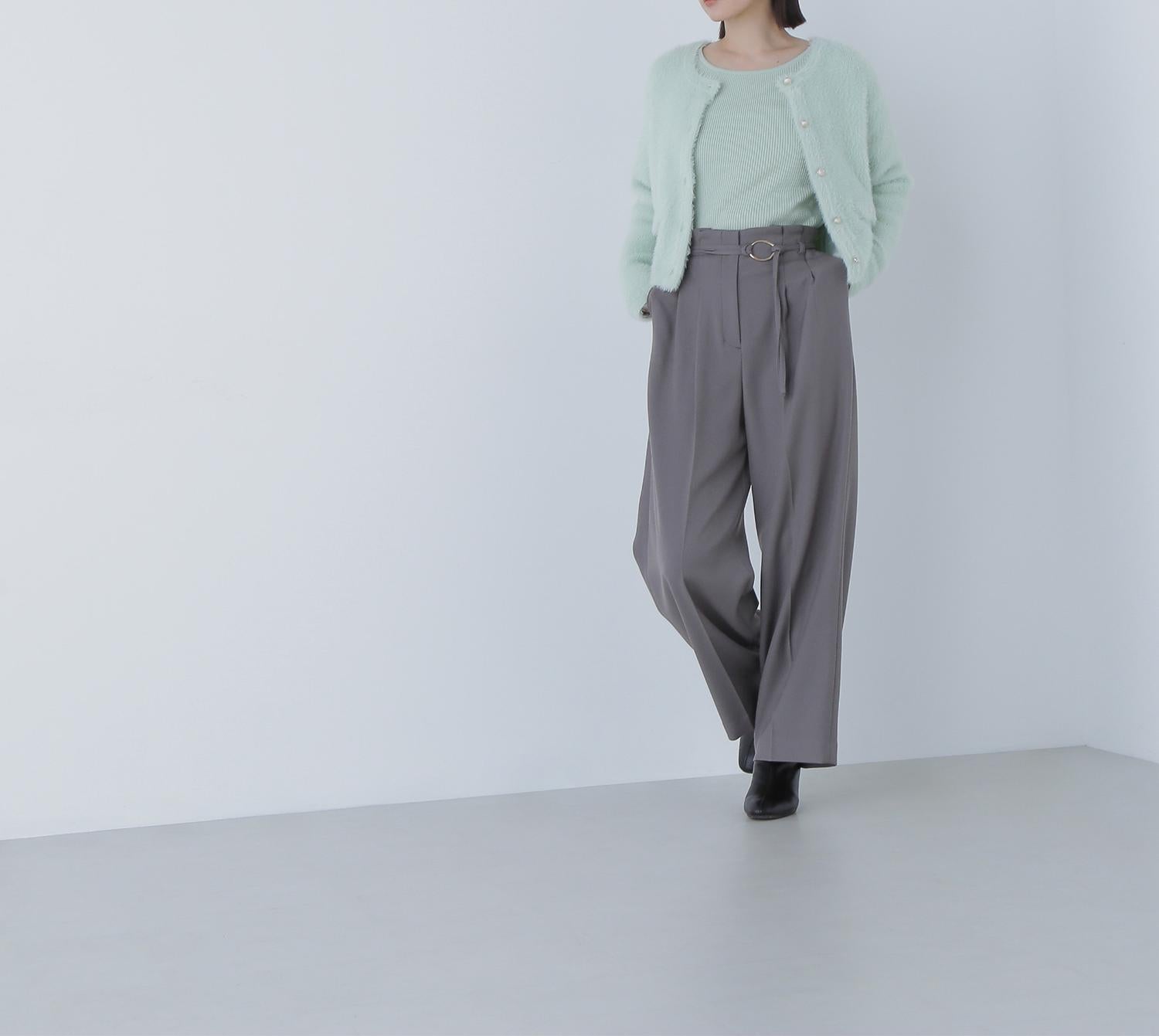 “ふわ&リブ”アンサンブルニット ライトグリーン