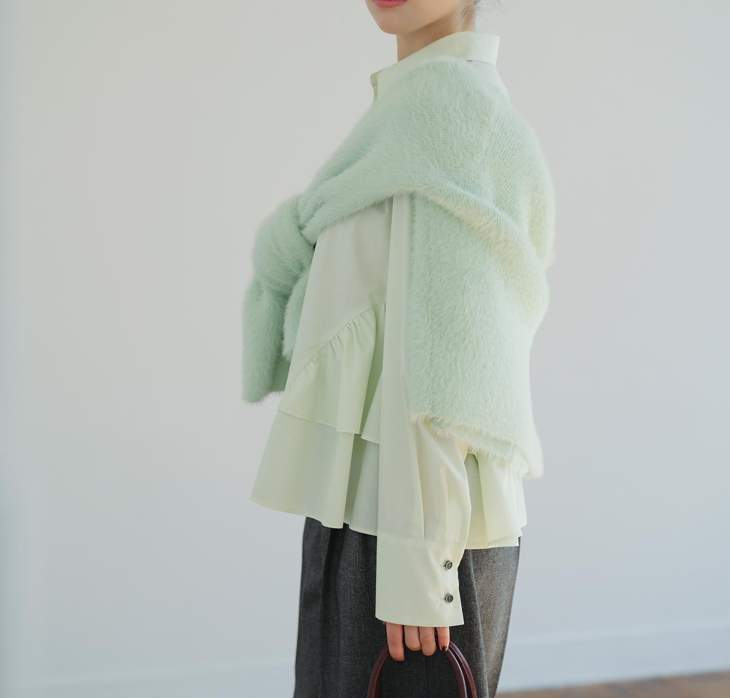 “ふわ&リブ”アンサンブルニット ライトグリーン