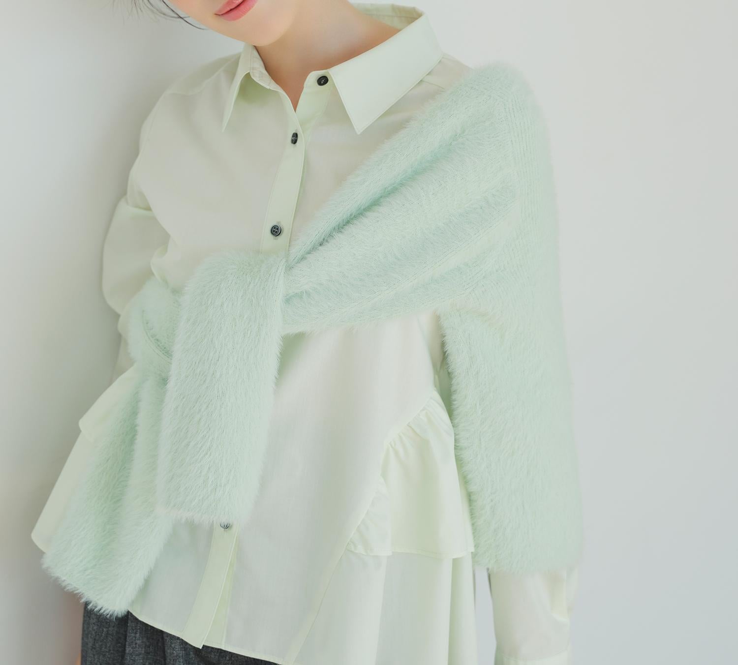 “ふわ&リブ”アンサンブルニット ライトグリーン