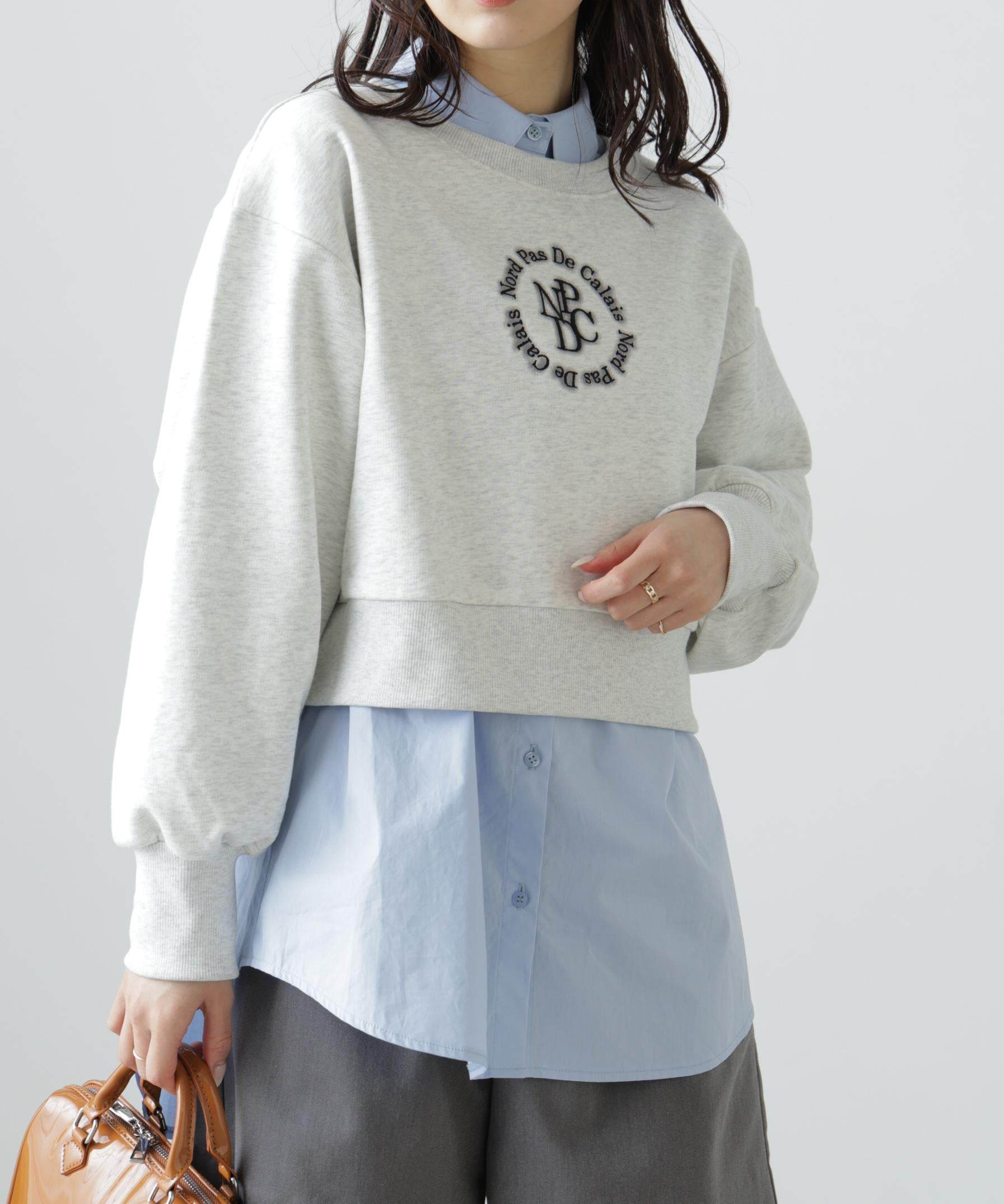 サークルロゴ刺繍ショート丈スウェット オートミール1