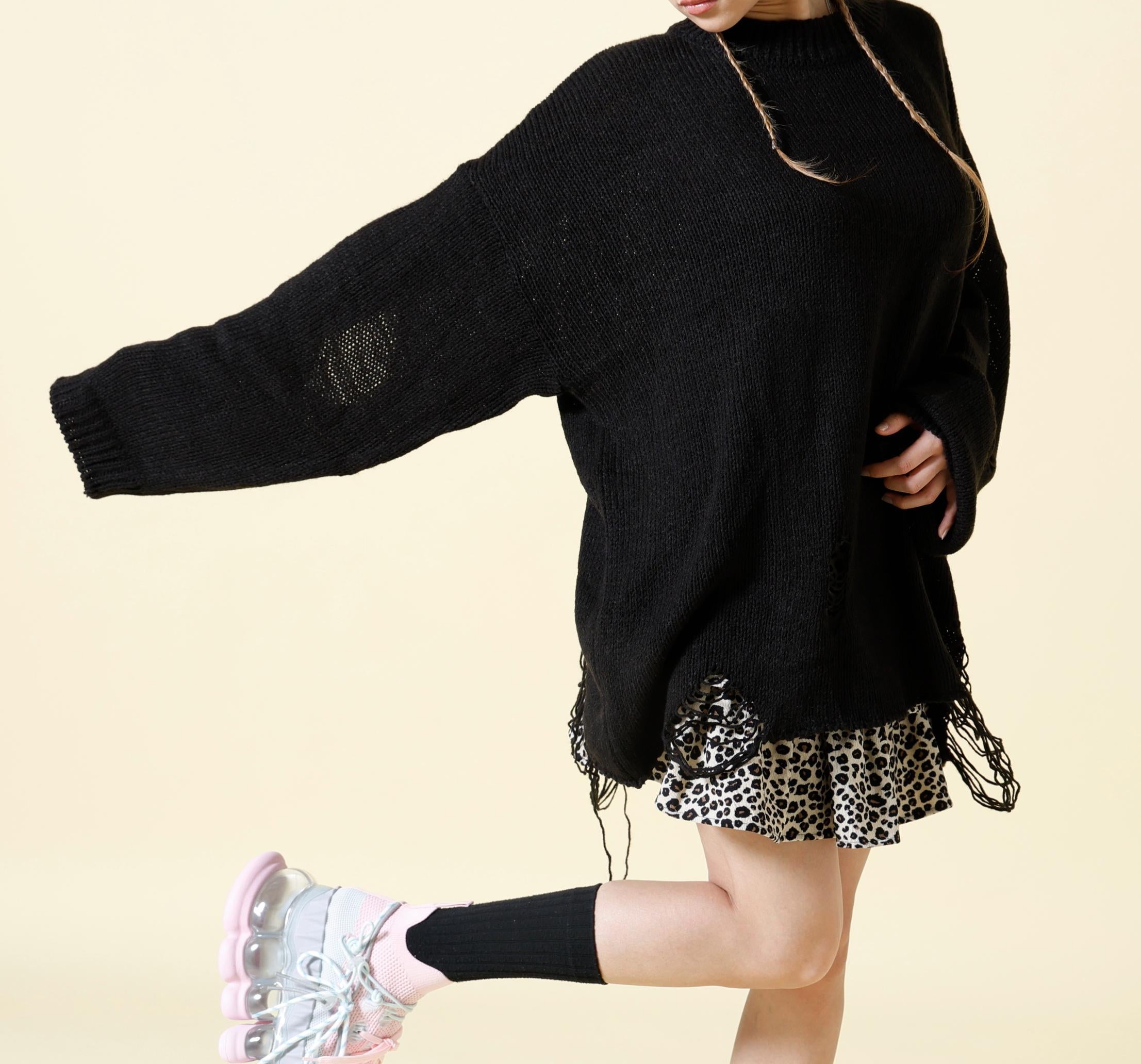 SIS/エスアイエス/Damage Knit ブラック