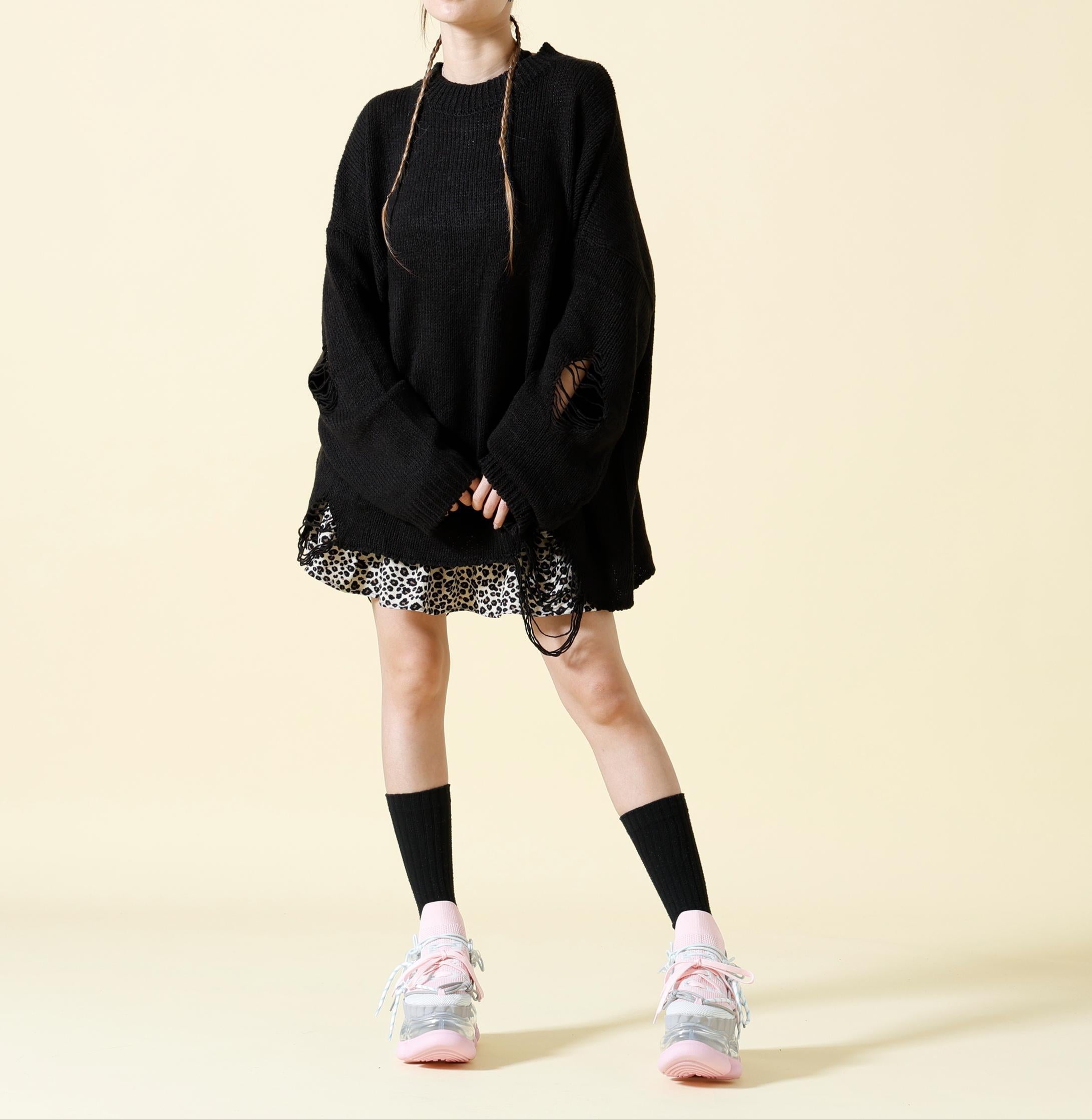 SIS/エスアイエス/Damage Knit ブラック