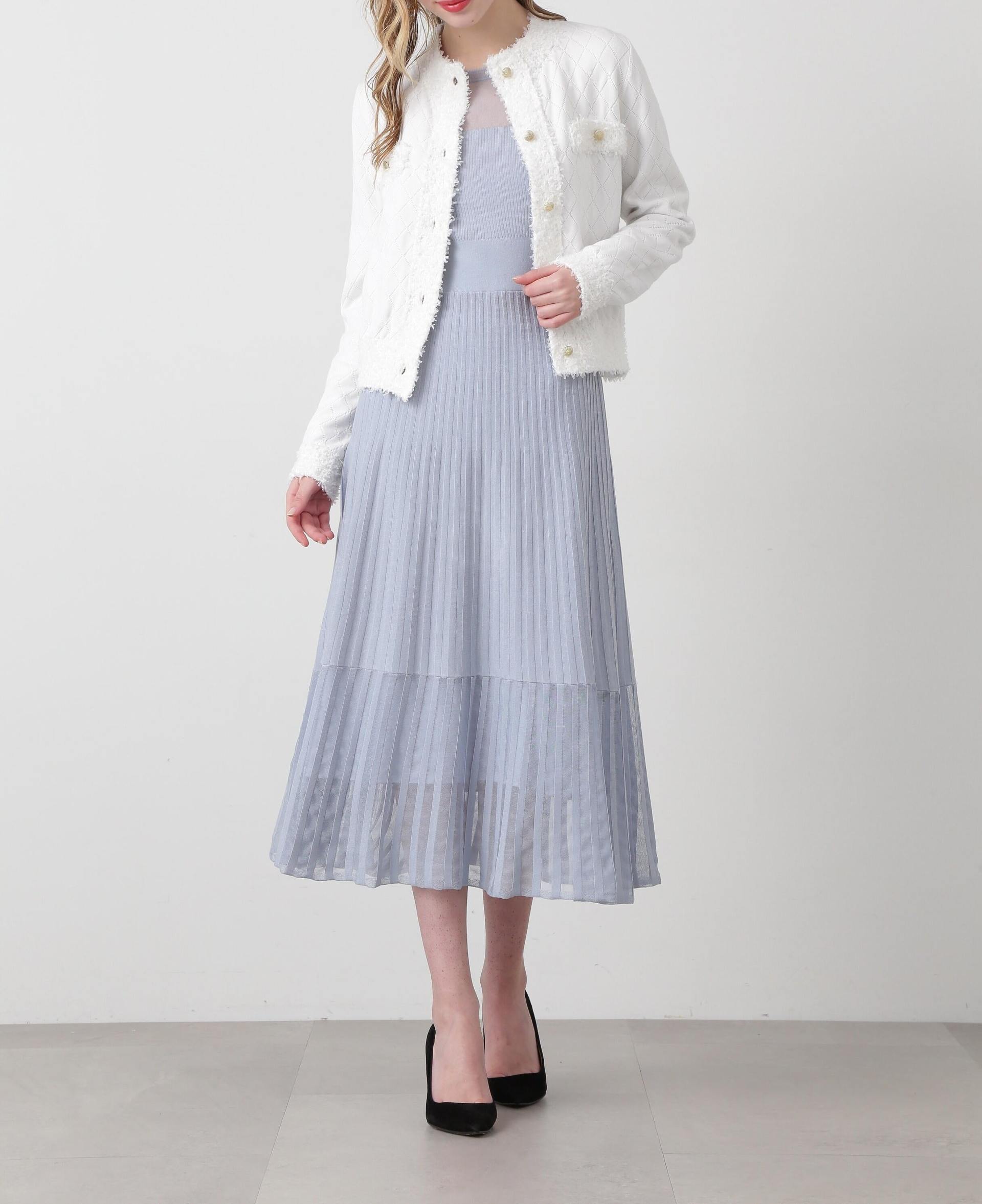 ◆シアーコンビフレアーニットワンピース サックスブルー2