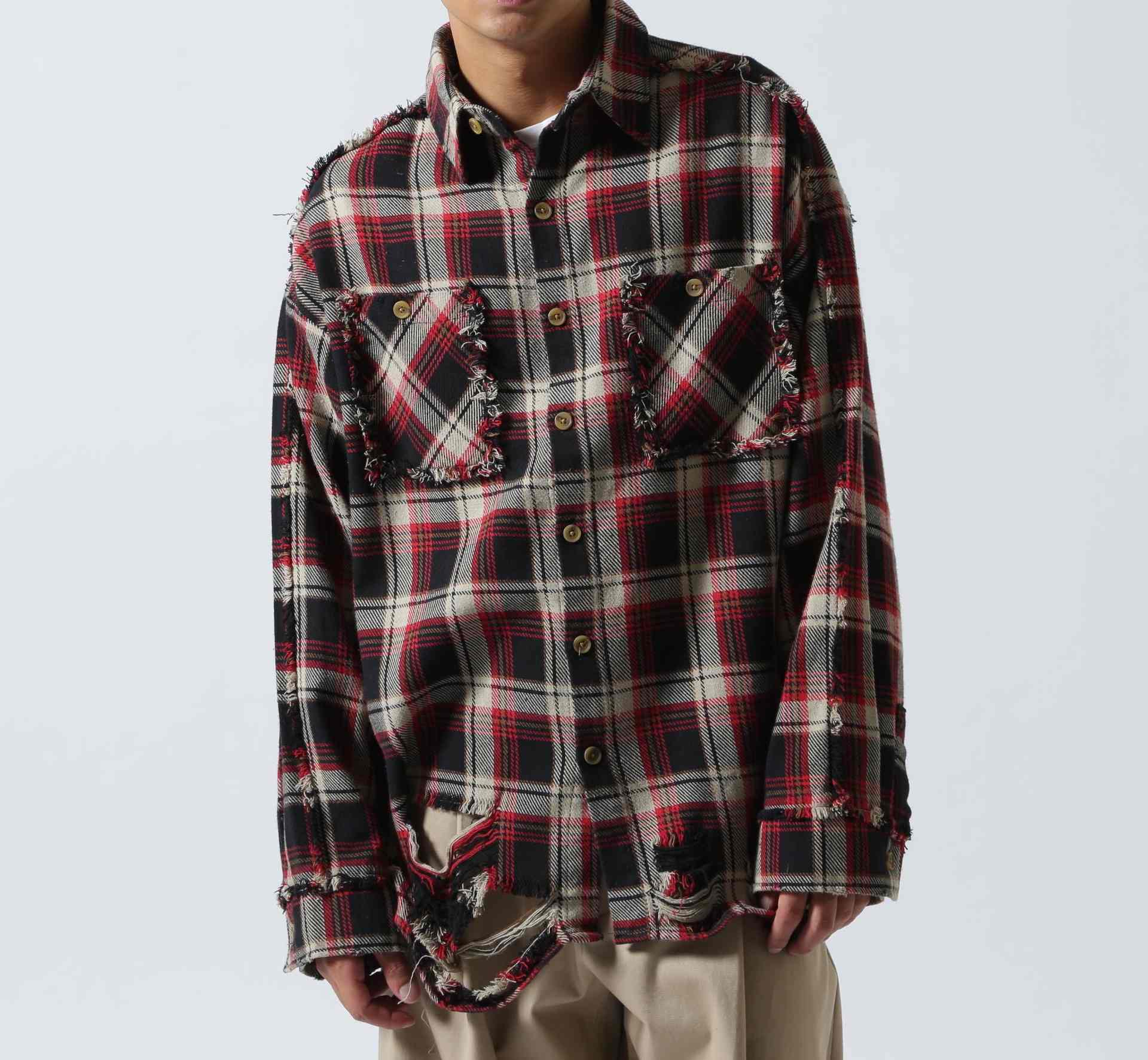 F><13NDS/フレンズ/PIGMENT CHECK SHI>T レッド