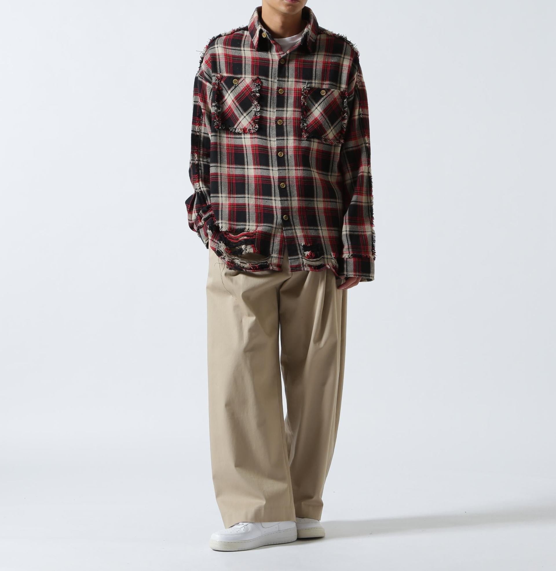 F><13NDS/フレンズ/PIGMENT CHECK SHI>T レッド