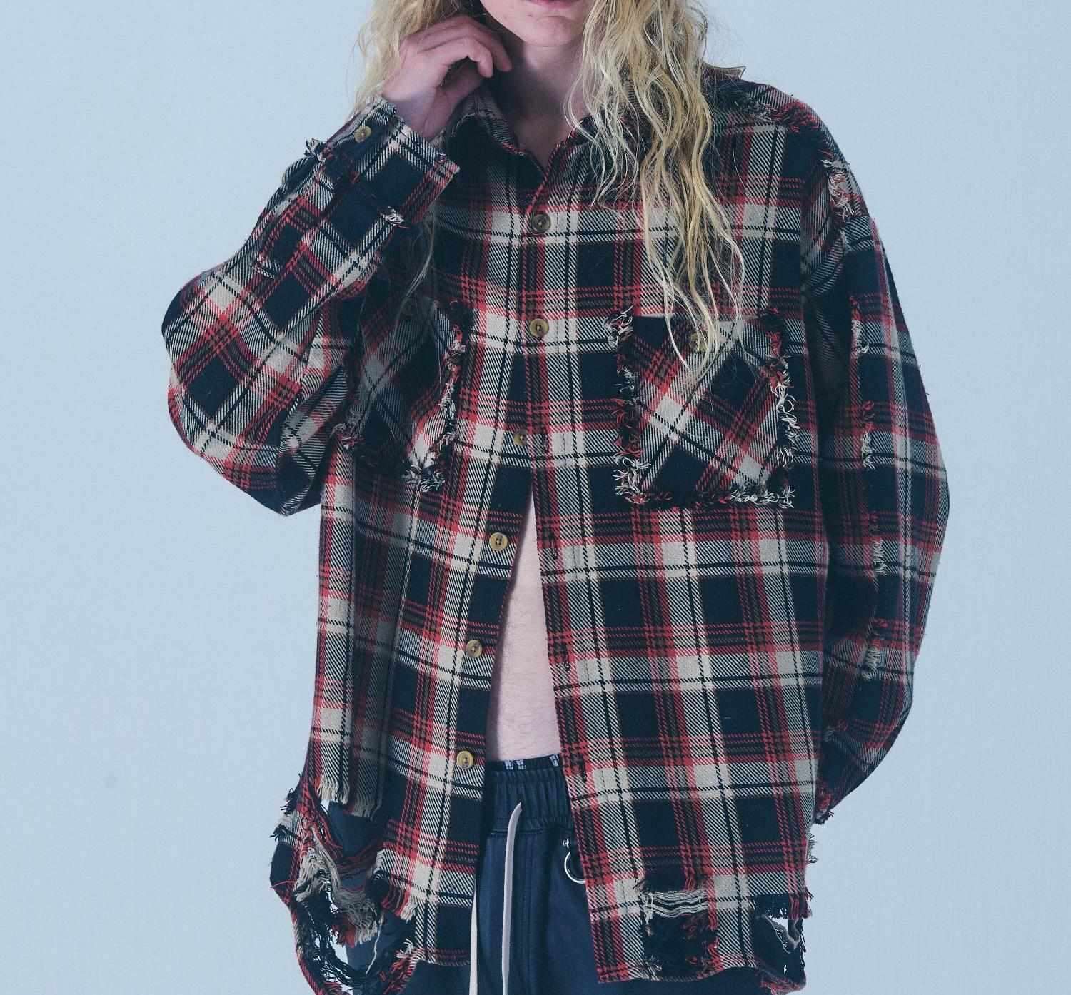 F><13NDS/フレンズ/PIGMENT CHECK SHI>T レッド