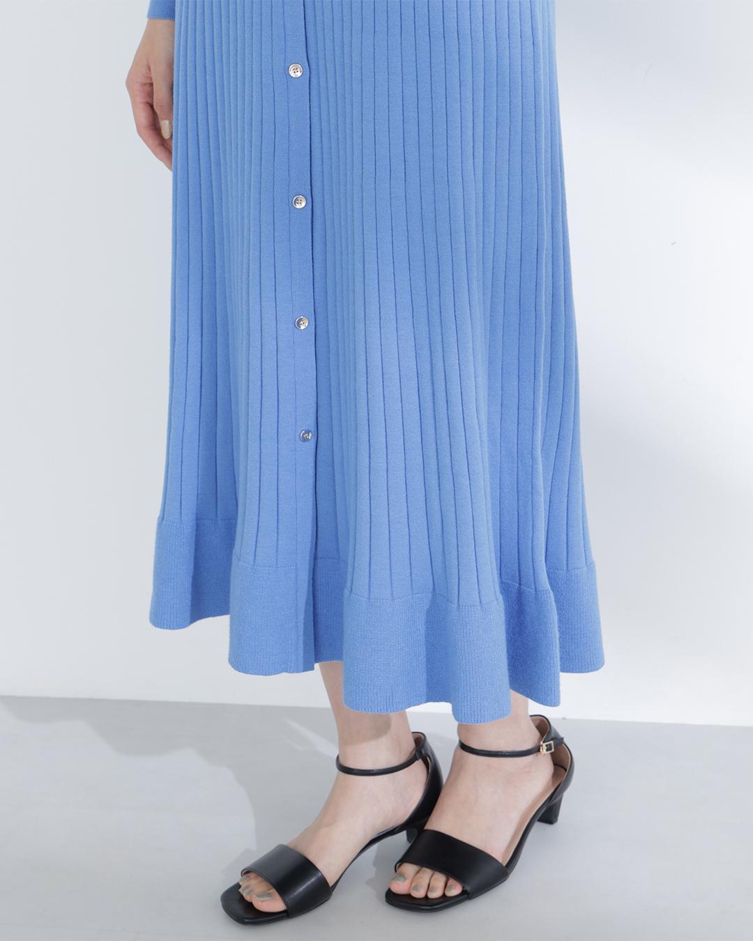 スキッパーリブニットワンピース ブルー