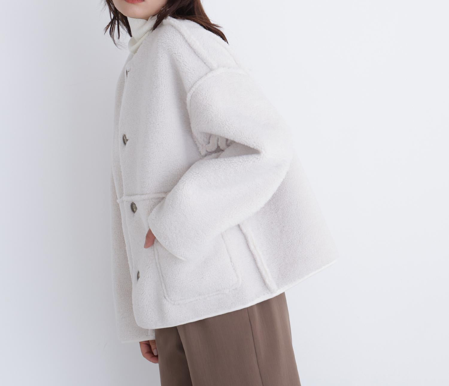 リバーシブルフェイクスウェードコート エクリュ1