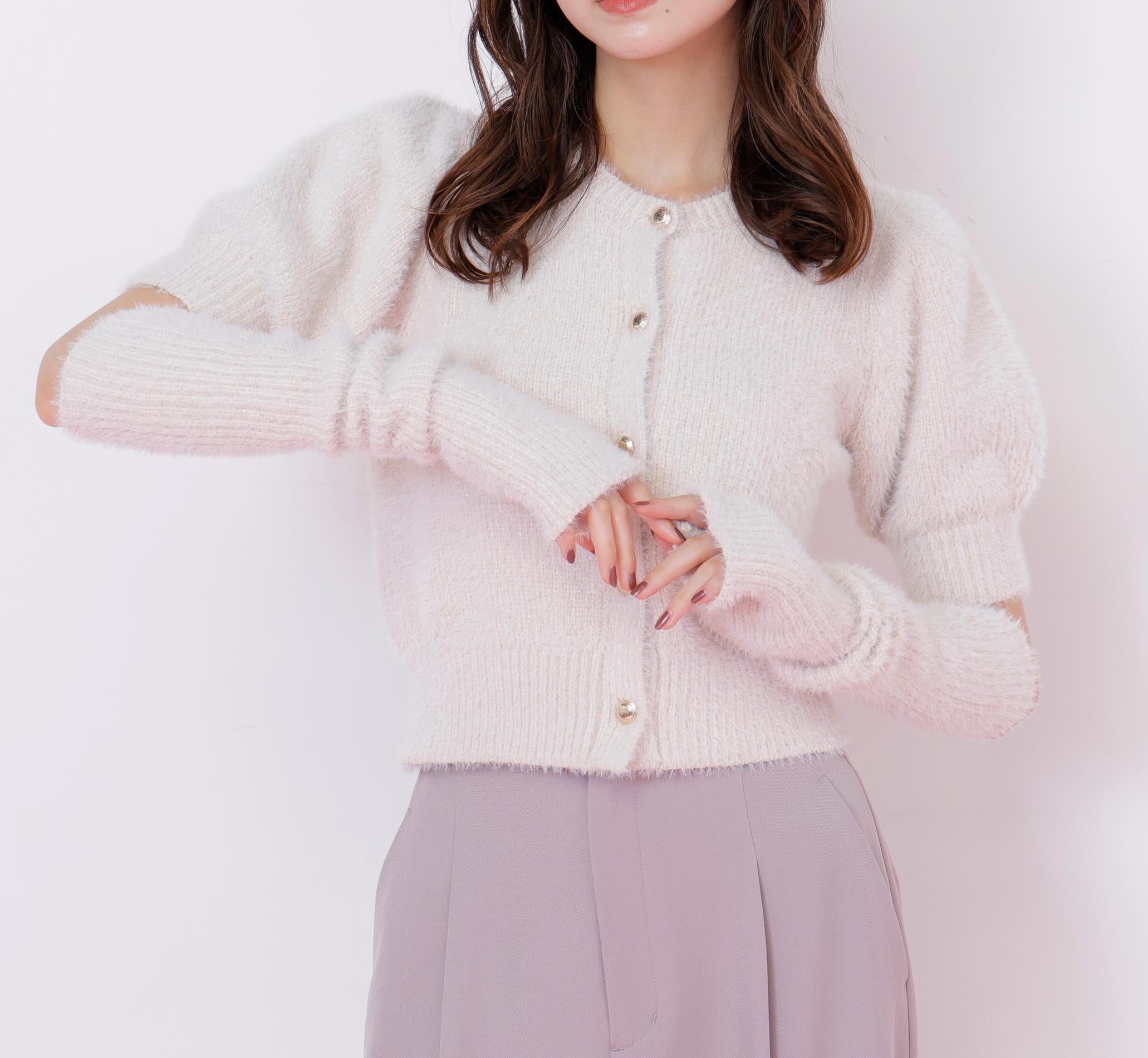 アームウォーマー付きモールシャギーニット エクリュ