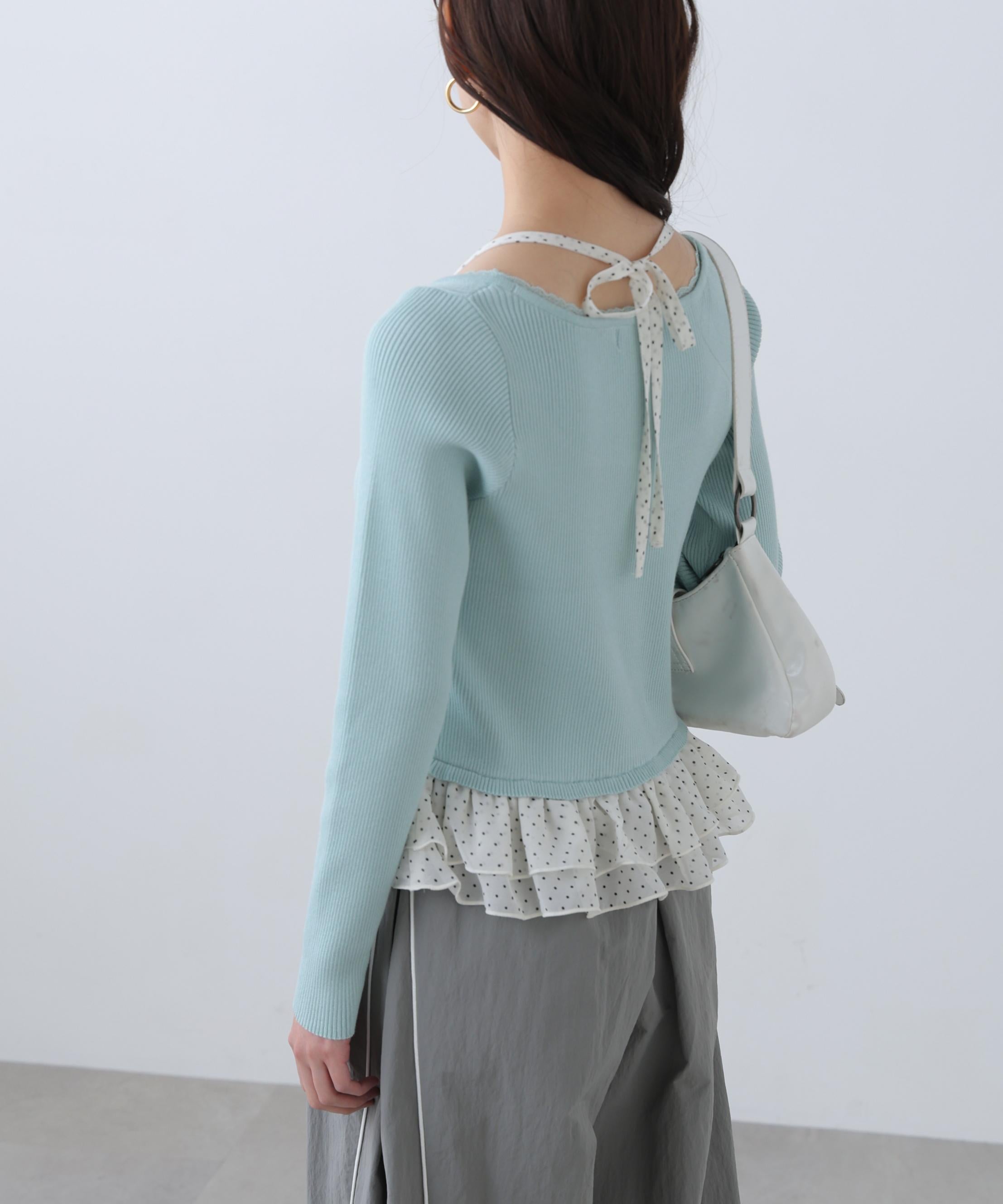 ドットフリルレイヤードニット ライトブルー