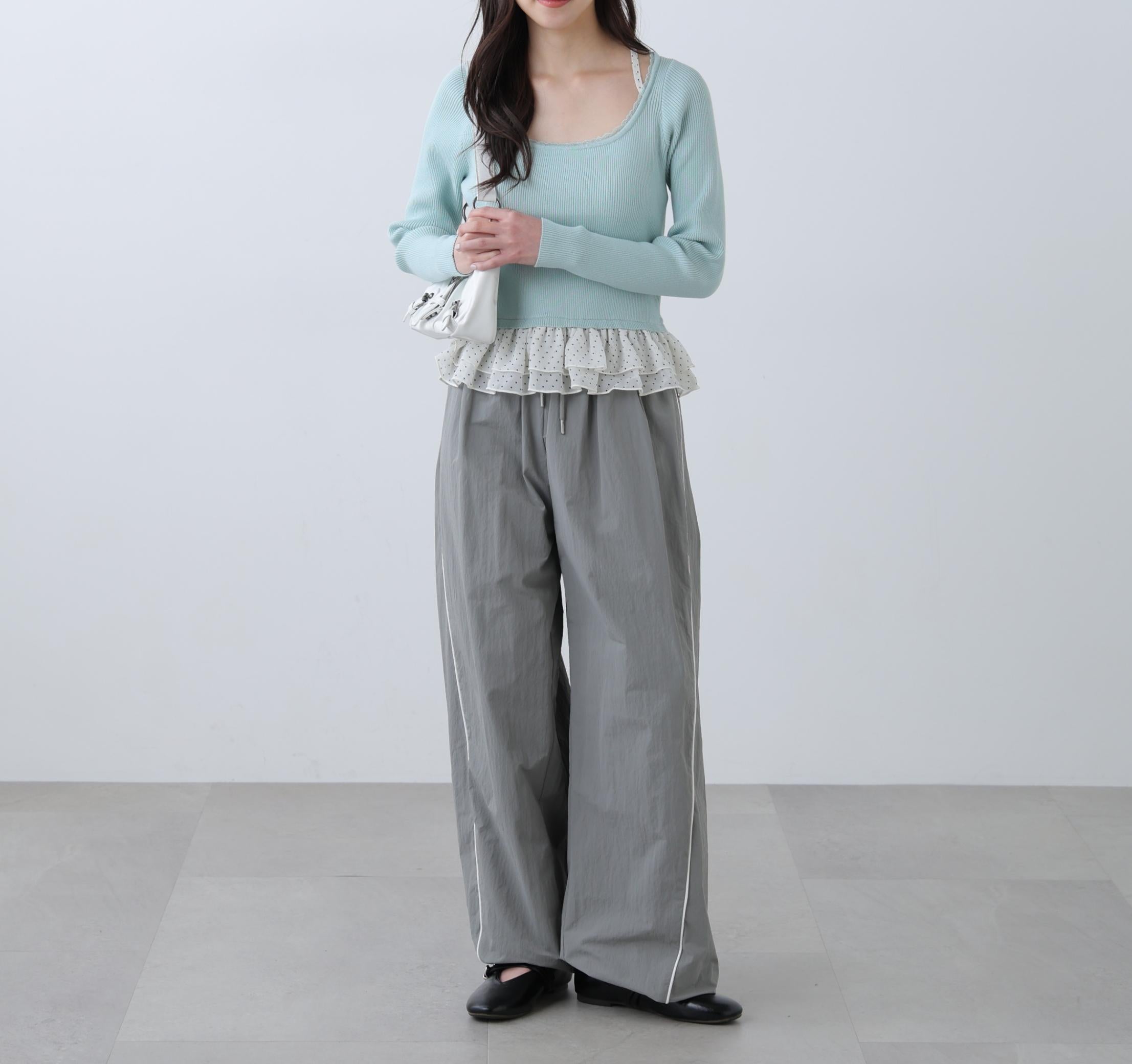 ドットフリルレイヤードニット ライトブルー