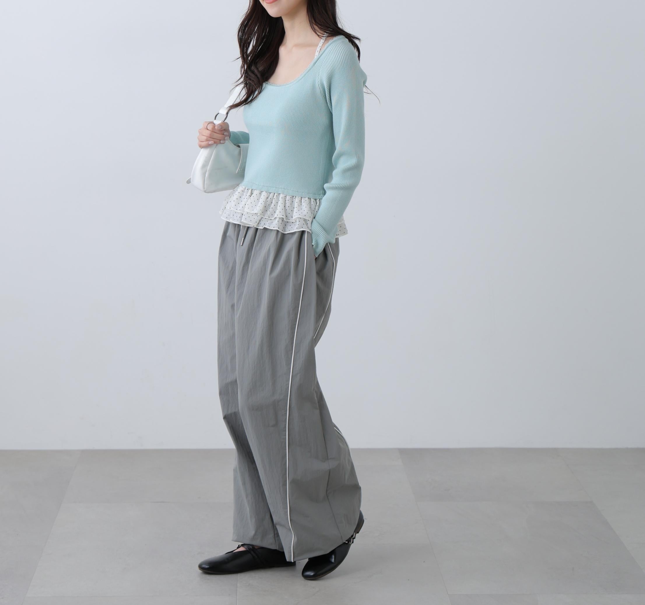 ドットフリルレイヤードニット ライトブルー