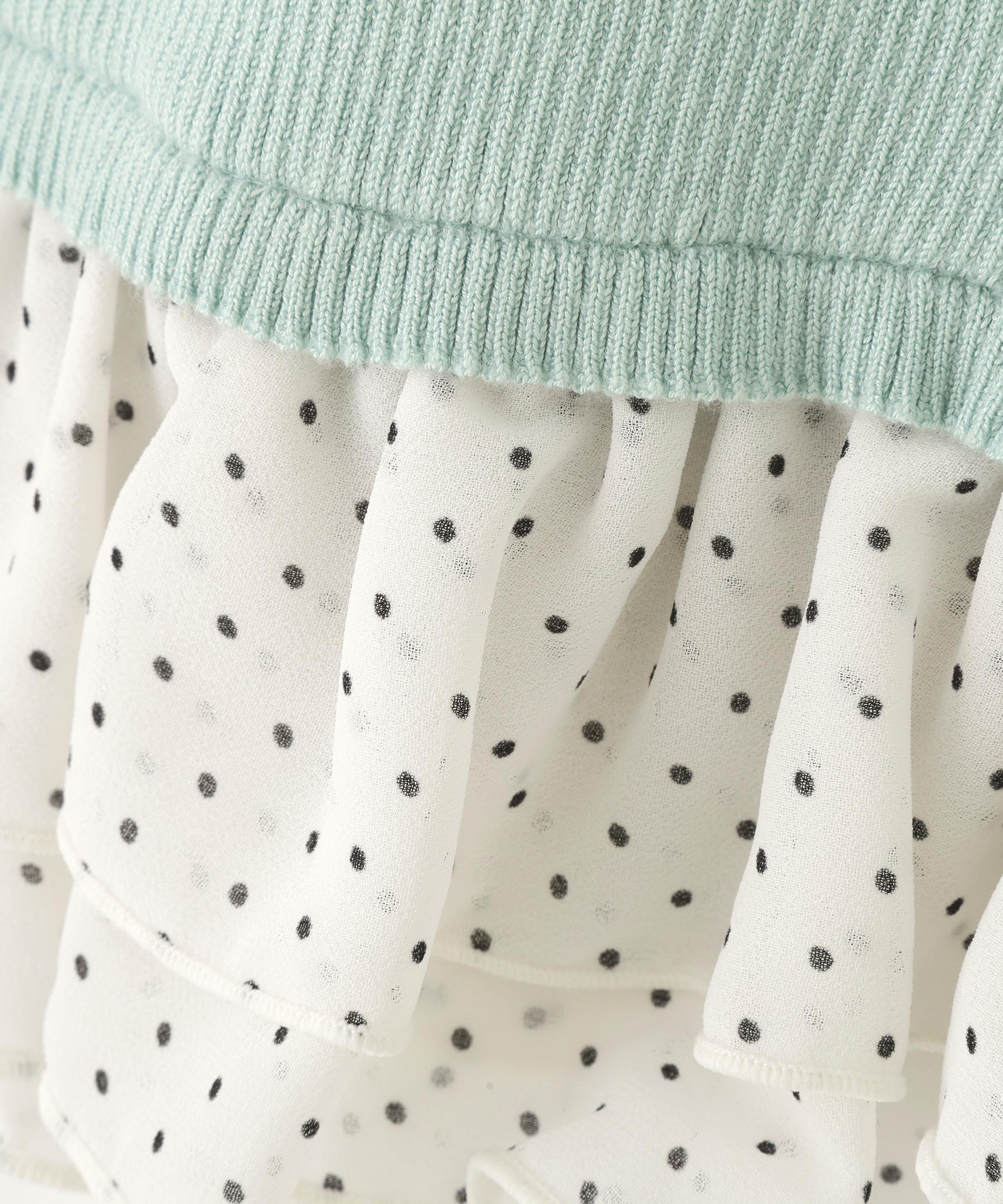 ドットフリルレイヤードニット ライトブルー