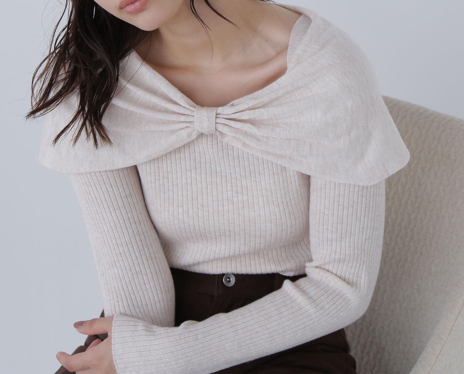 フロントリボンニット アイボリー1