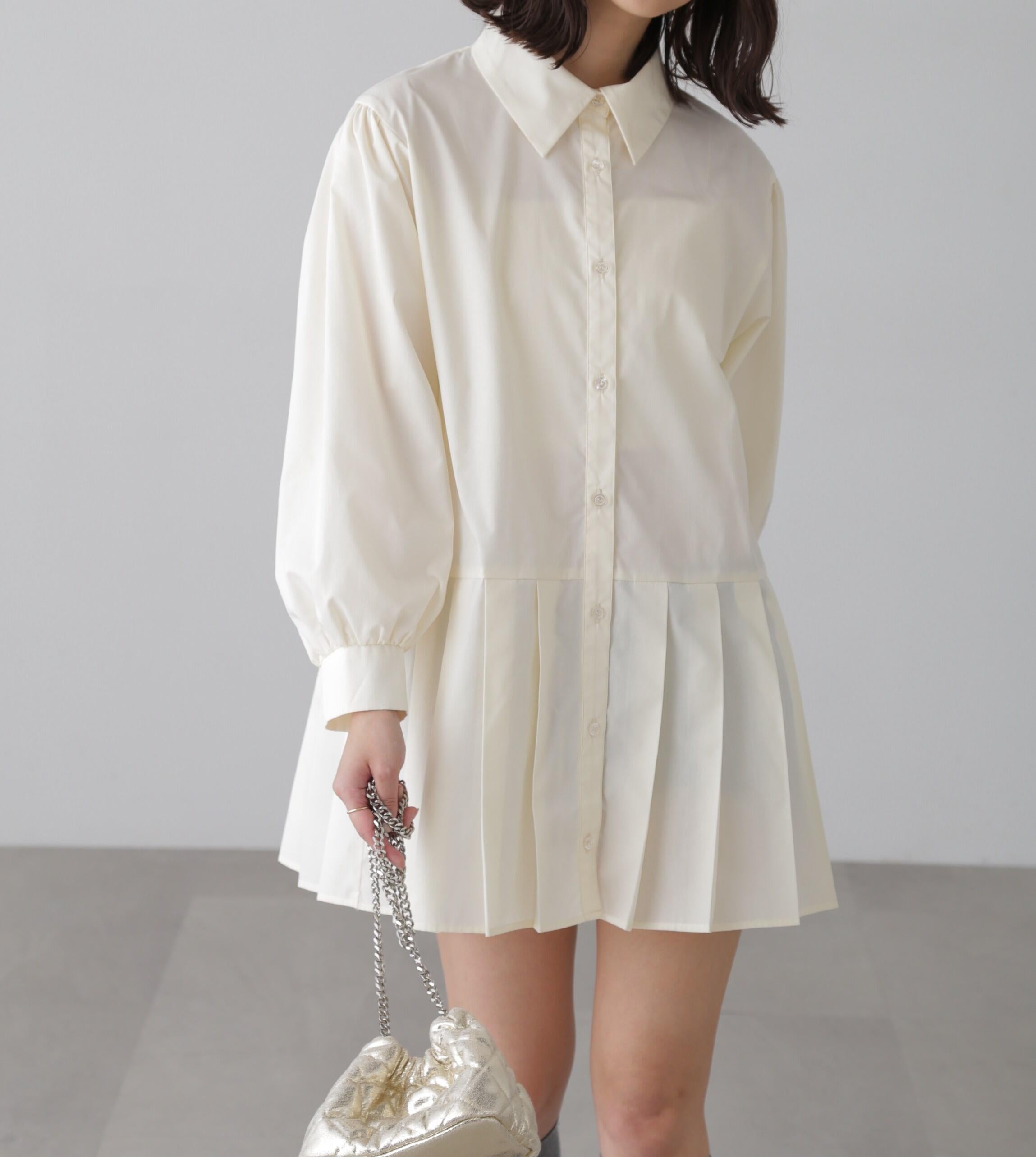 プリーツティアードシャツミニワンピース オフ