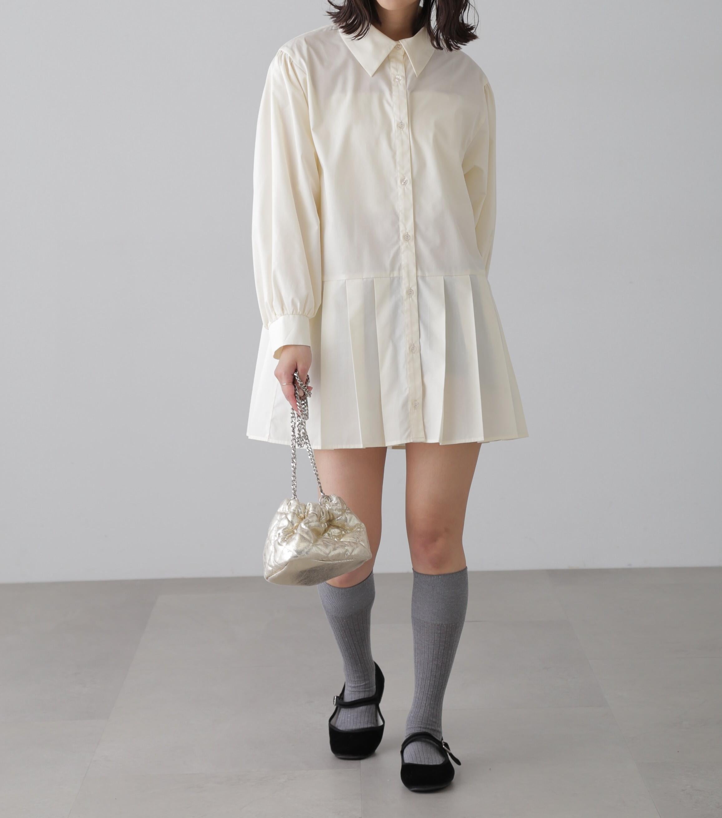 プリーツティアードシャツミニワンピース オフ