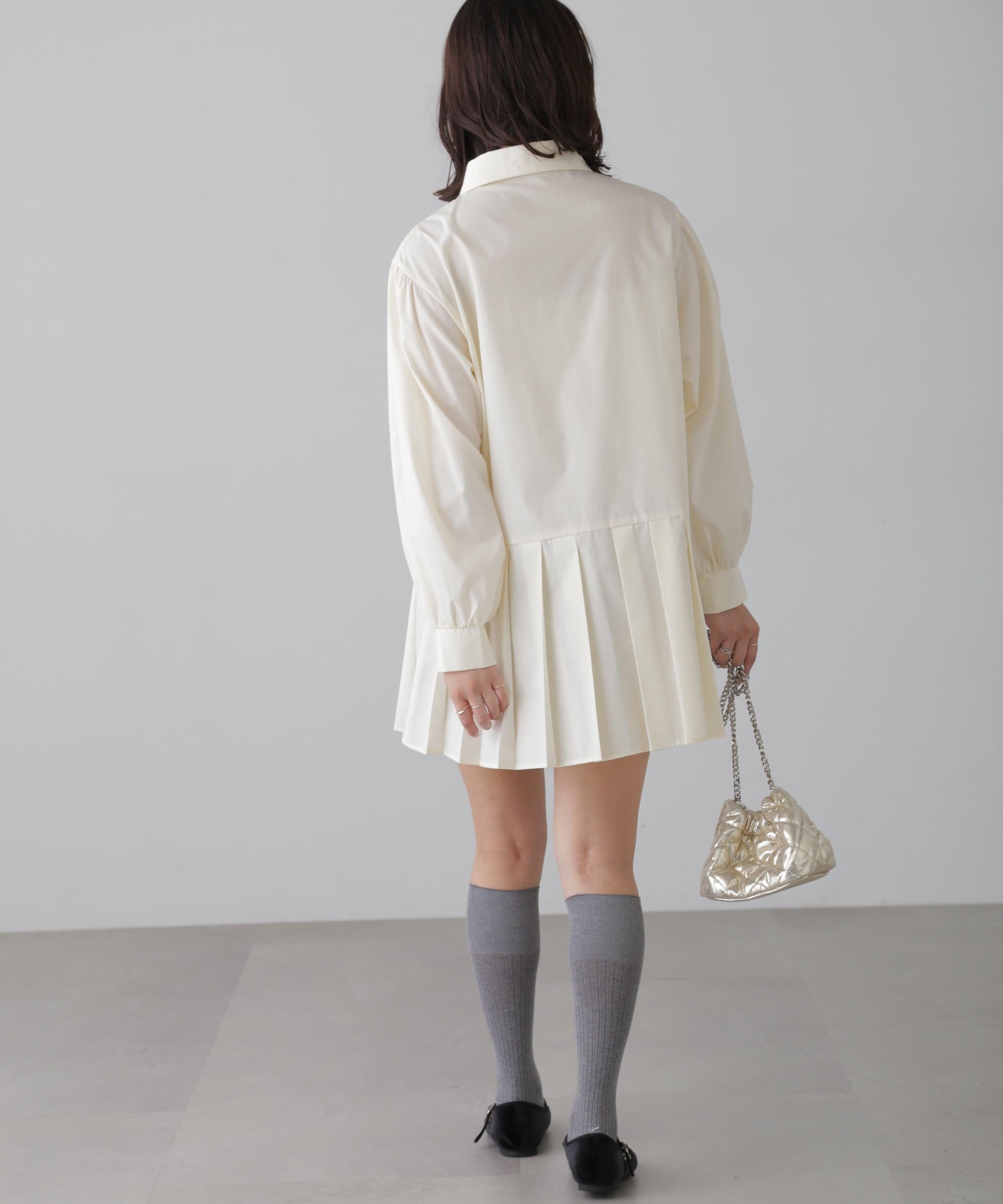 プリーツティアードシャツミニワンピース オフ