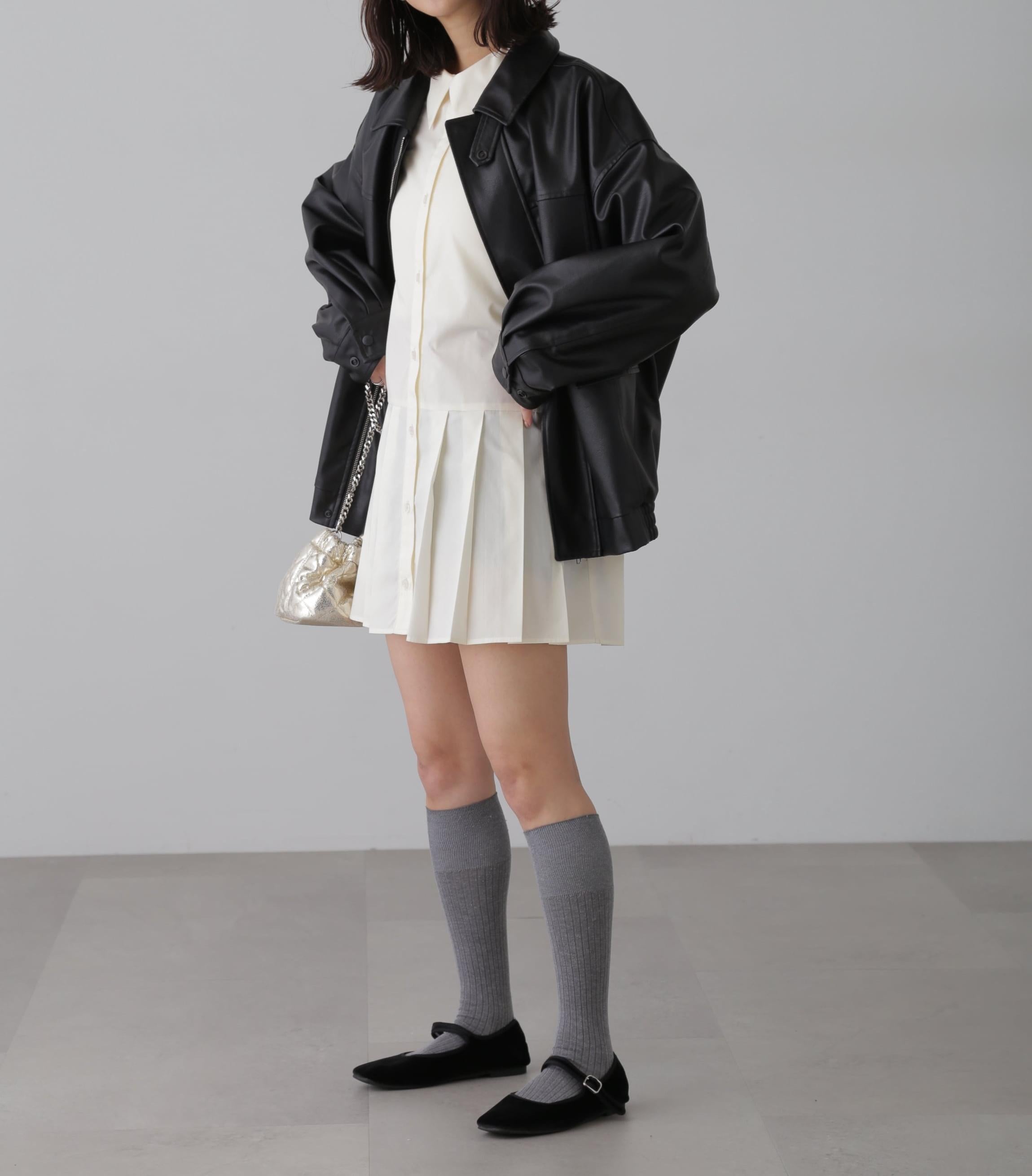 プリーツティアードシャツミニワンピース オフ