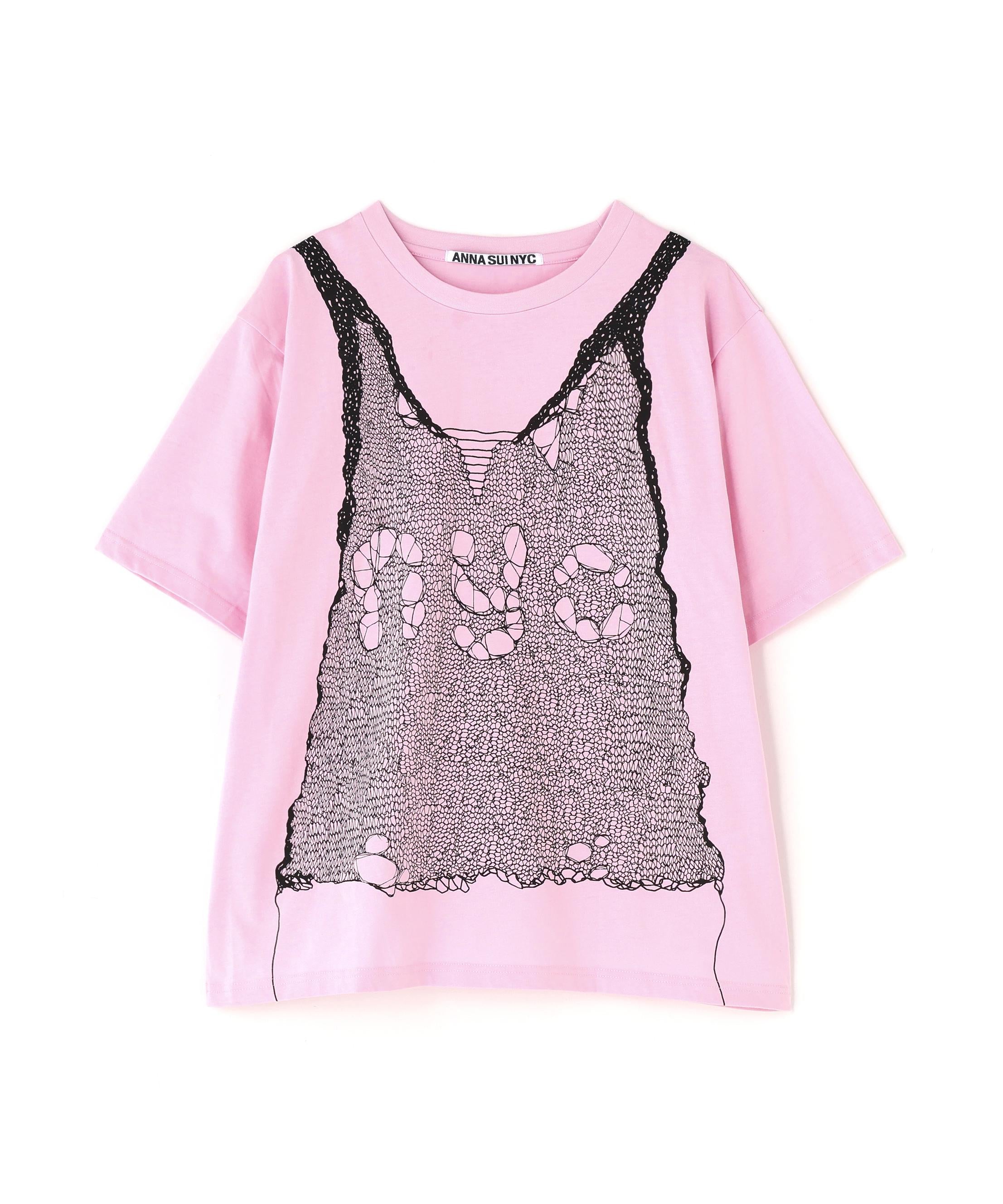 ANNA SUI NYC/アナ スイ エヌワイシー/トロンプルイユプリントビッグTシャツ ピンク