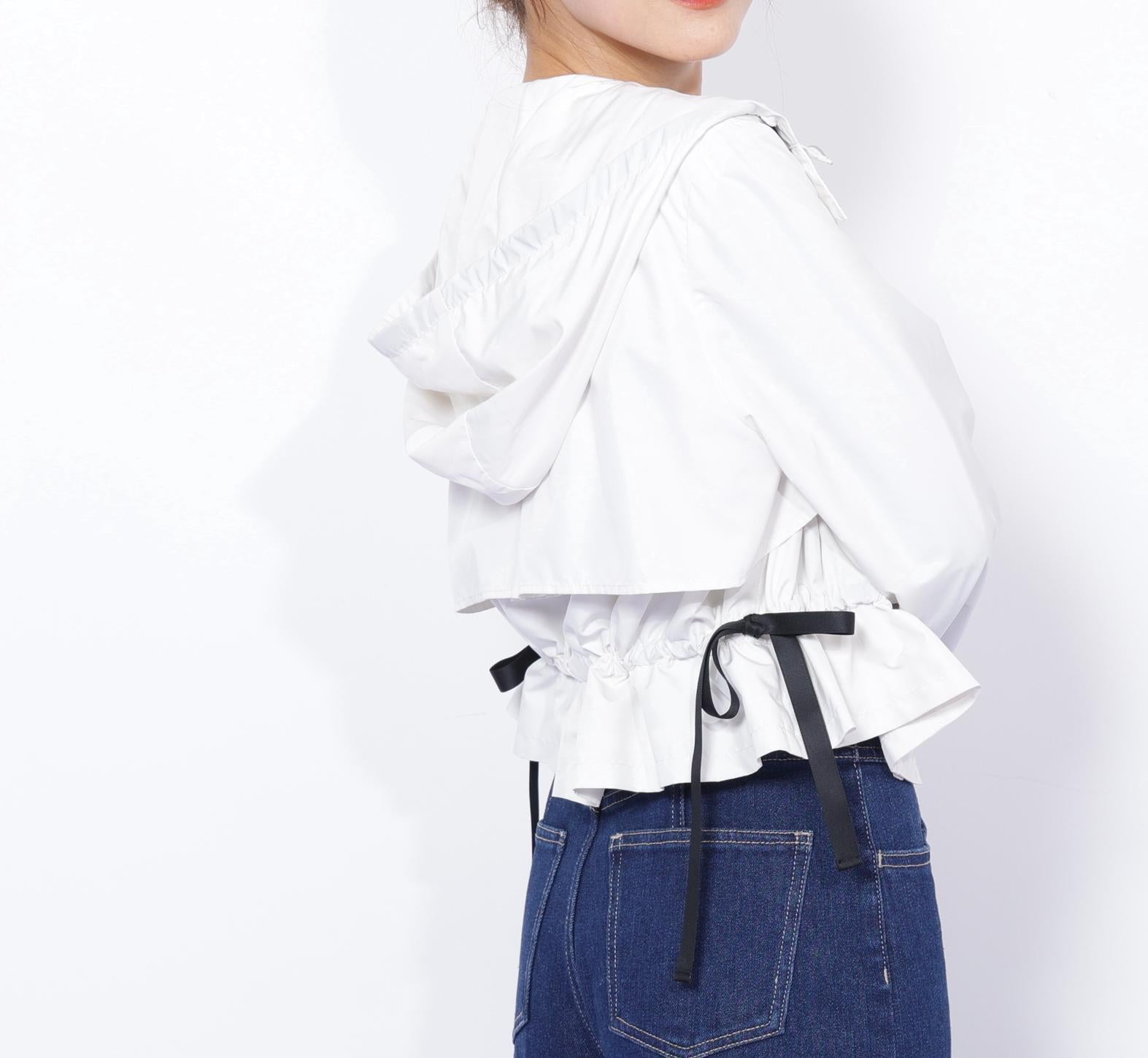 配色リボンペプラムジャケット ホワイト