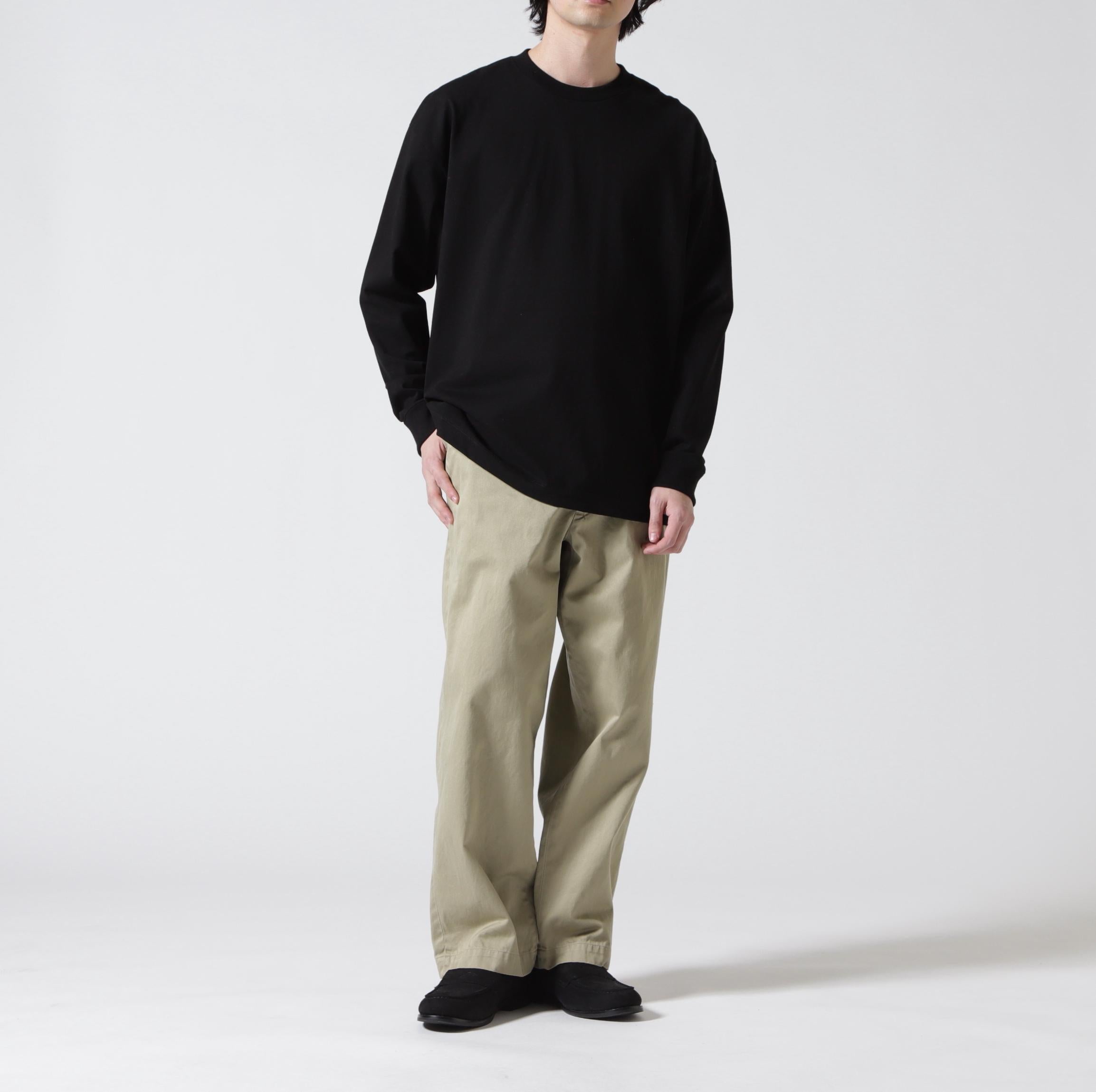 ATON (エイトン)12/- AIR SPINNING | LOOSE FIT LONG SLEEVE T-SHIRT ブラック