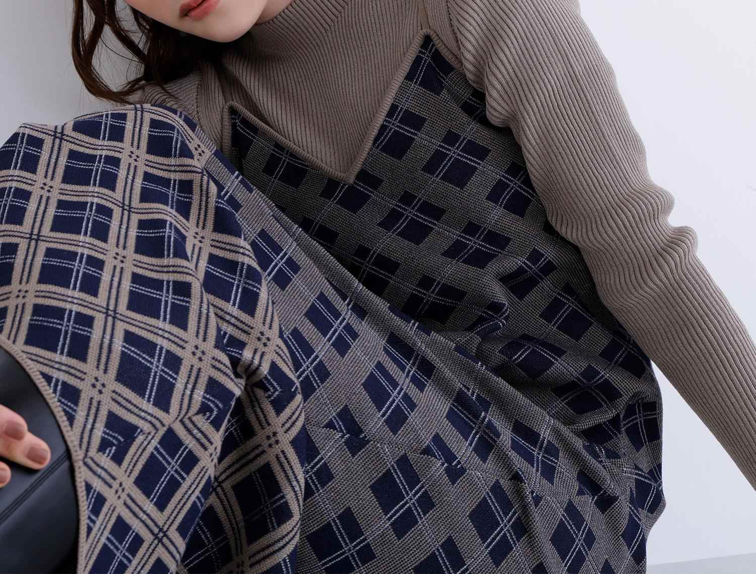 チェックニットキャミワンピースセット ネイビー系2