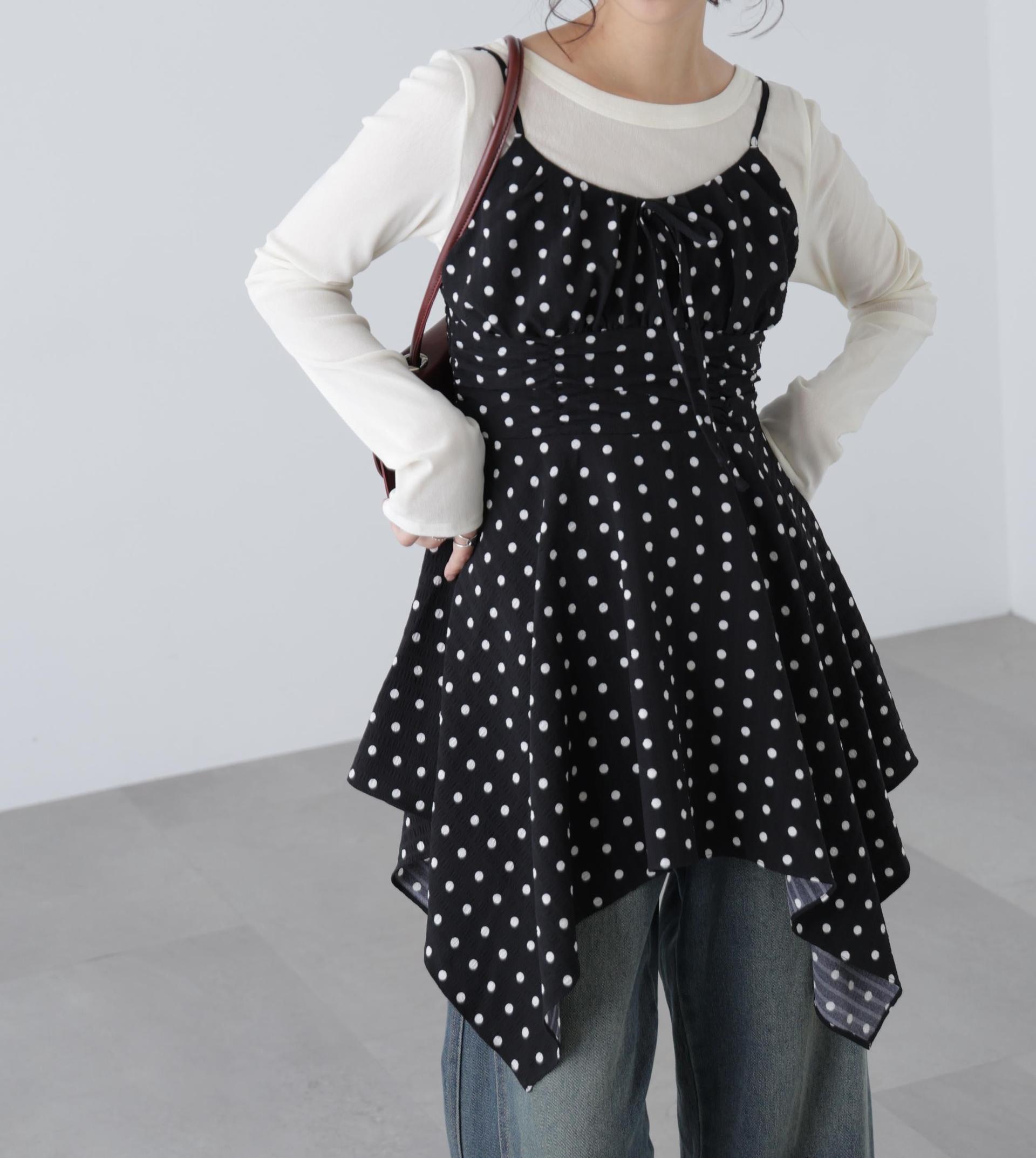 イレヘムチュニックキャミワンピース ブラックベースドット1