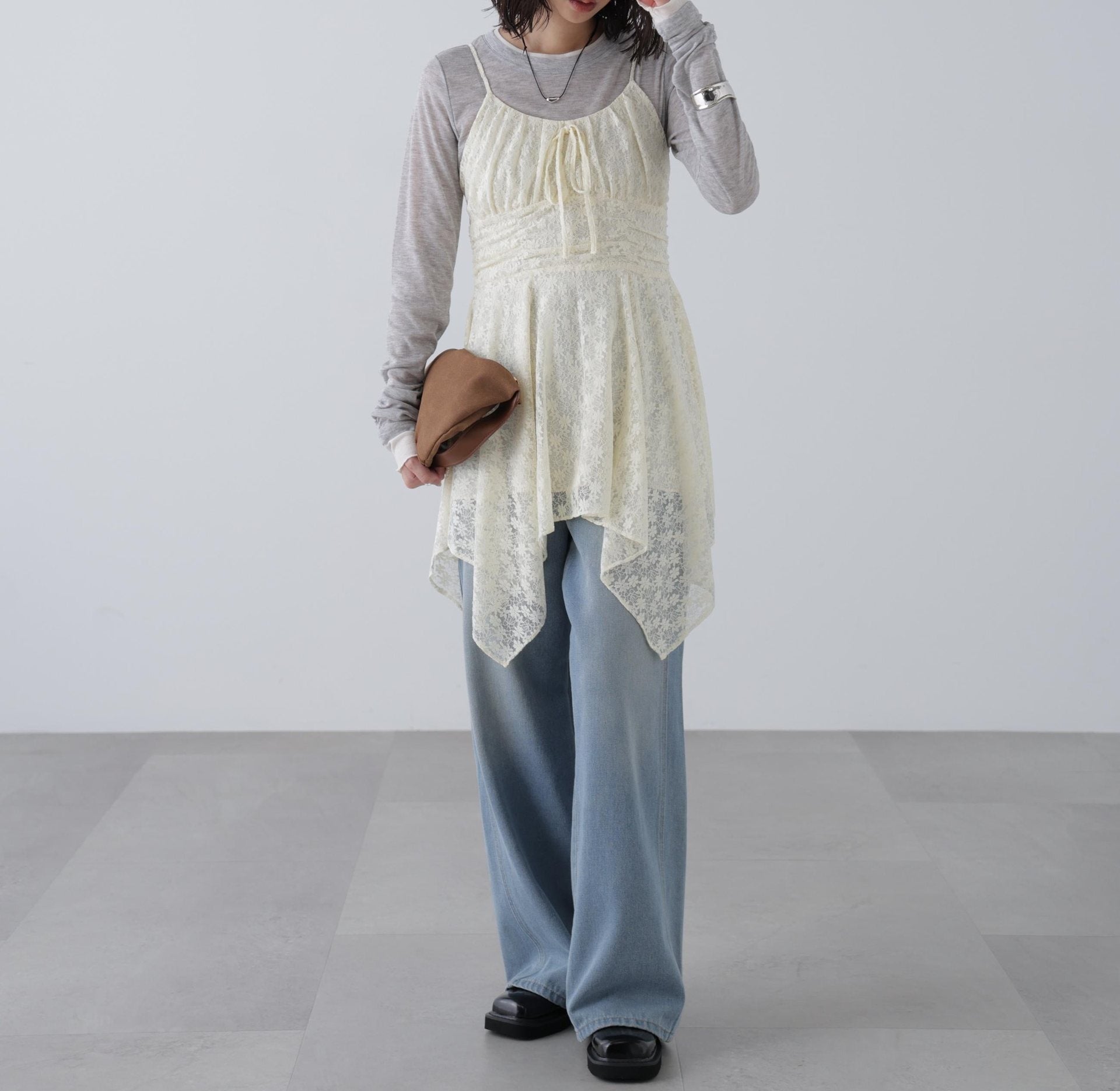 イレヘムチュニックキャミワンピース オフレース