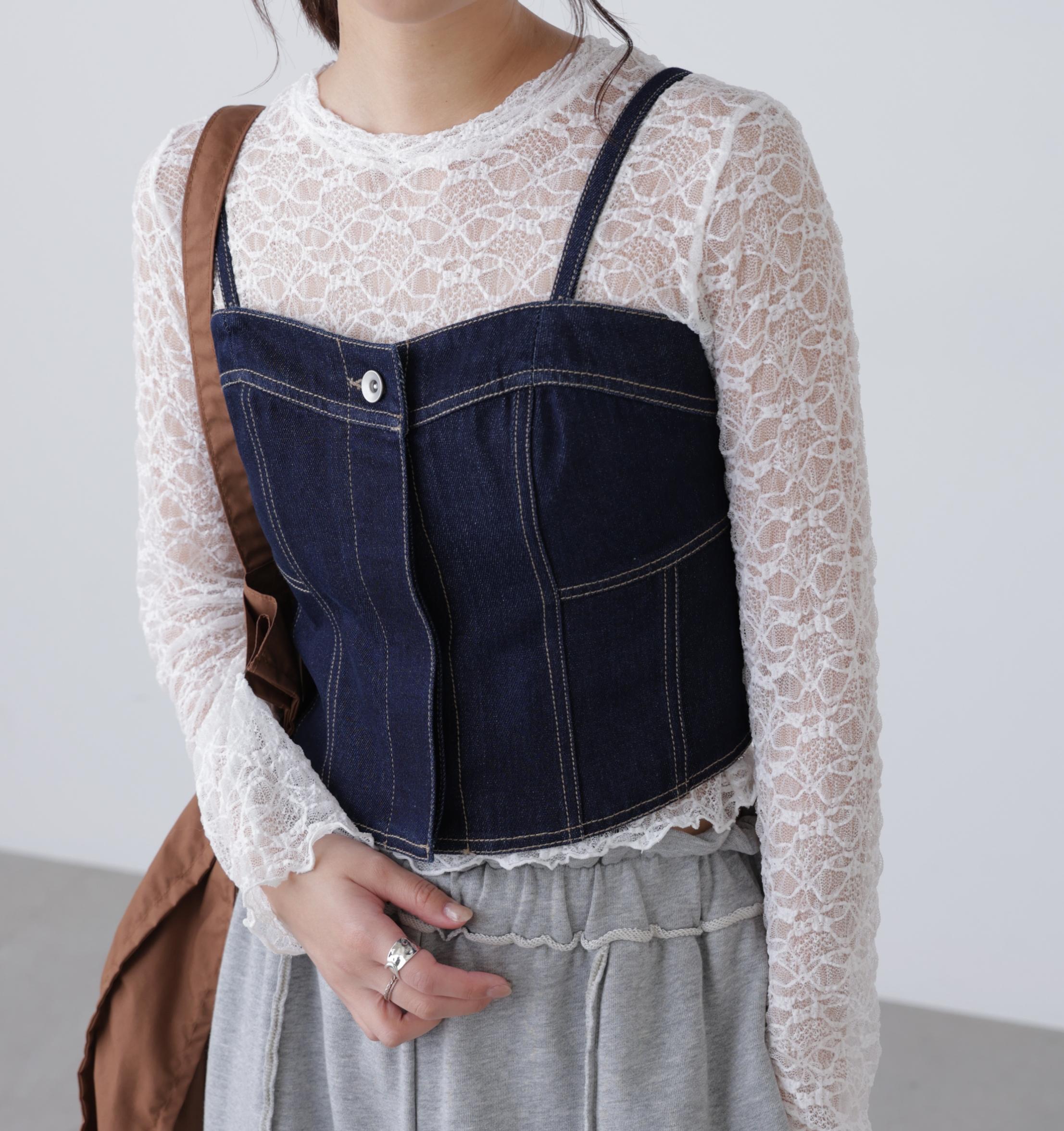 パネル切り替えデニムビスチェ ワンウォッシュ1