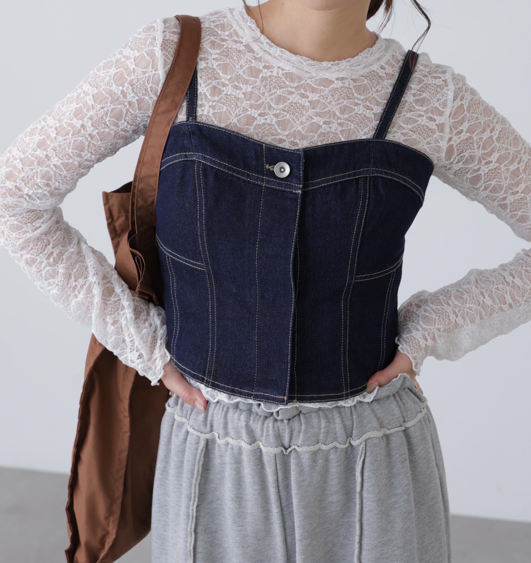 パネル切り替えデニムビスチェ ワンウォッシュ1