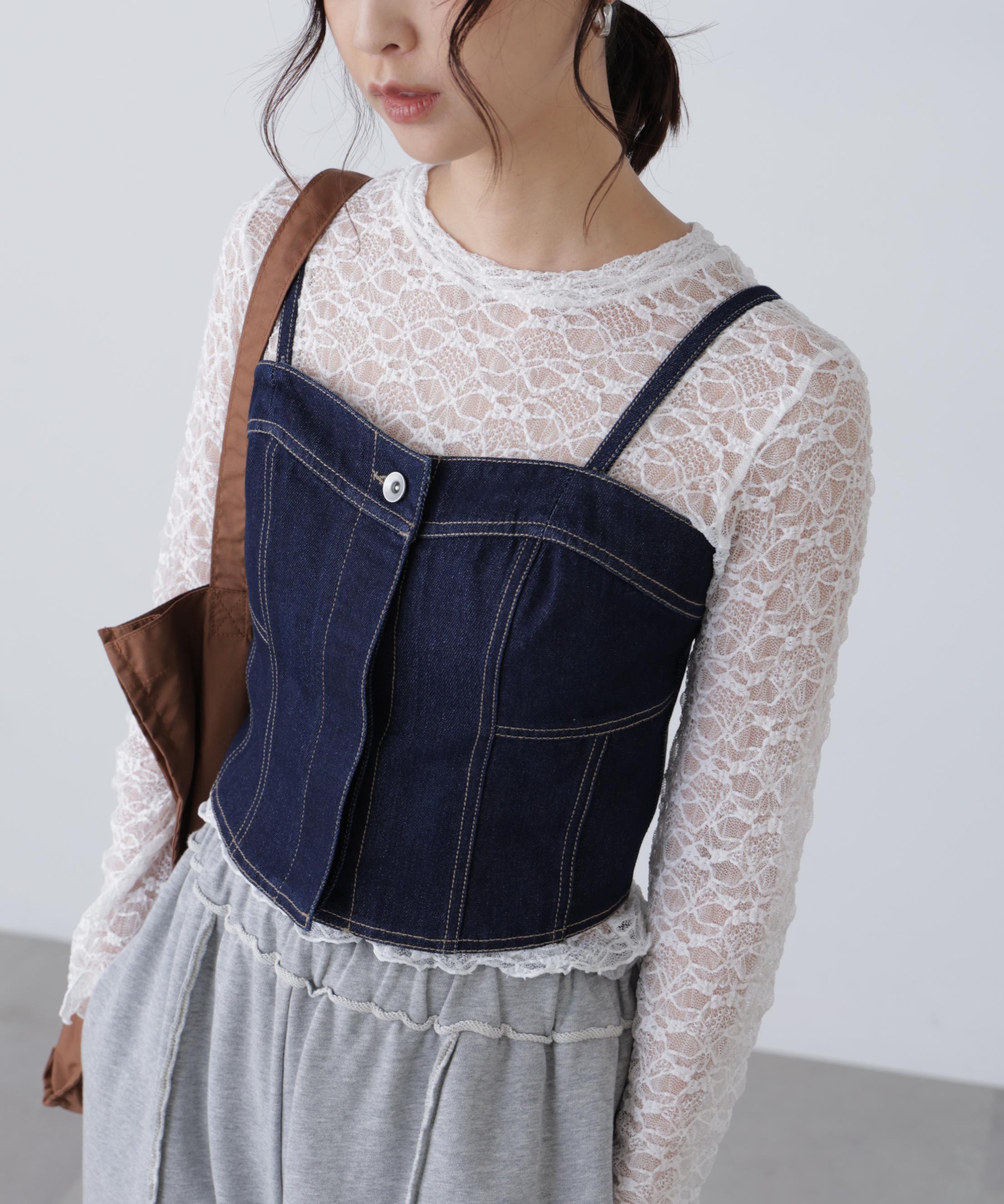 パネル切り替えデニムビスチェ ワンウォッシュ1