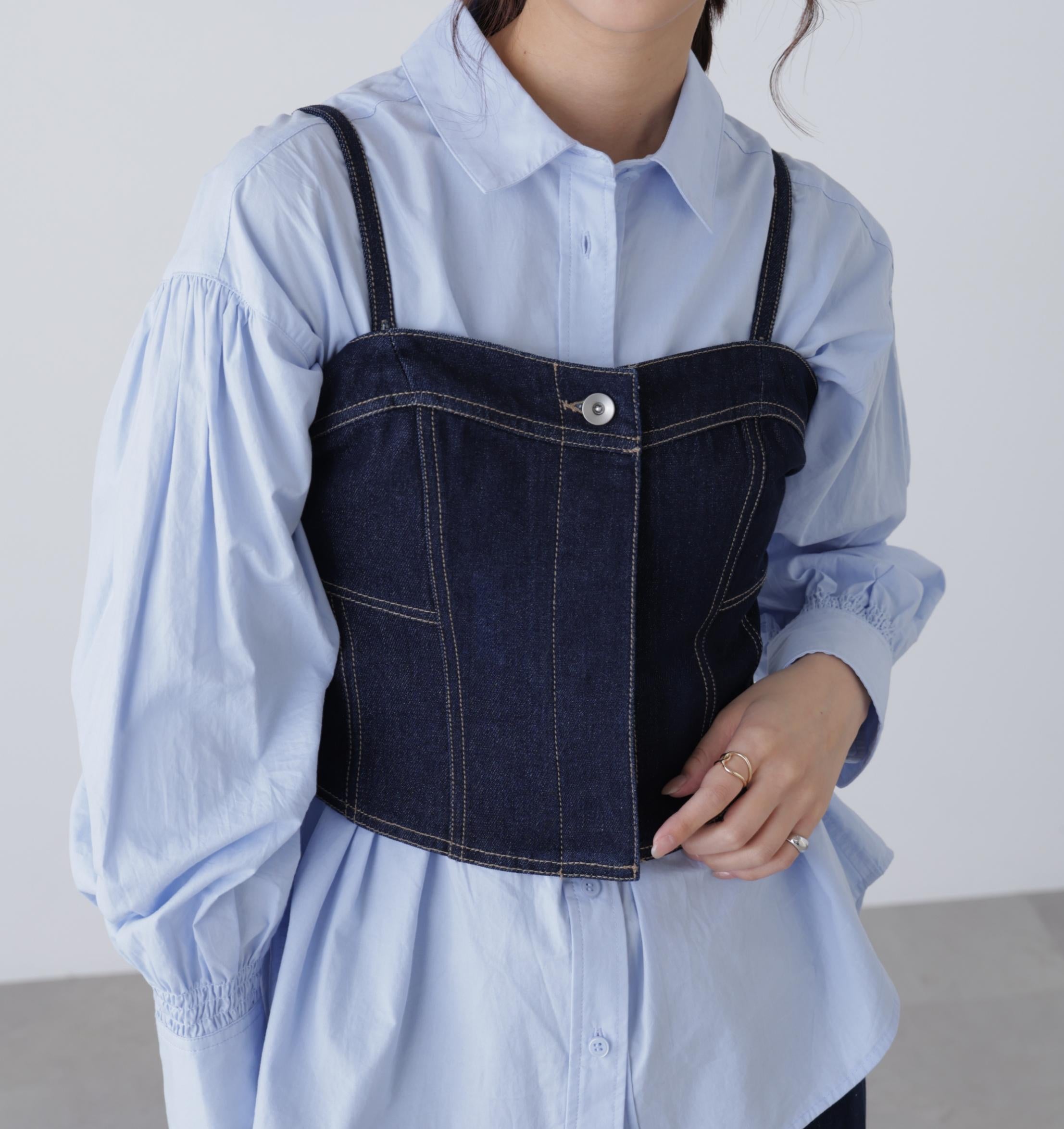 パネル切り替えデニムビスチェ ワンウォッシュ1