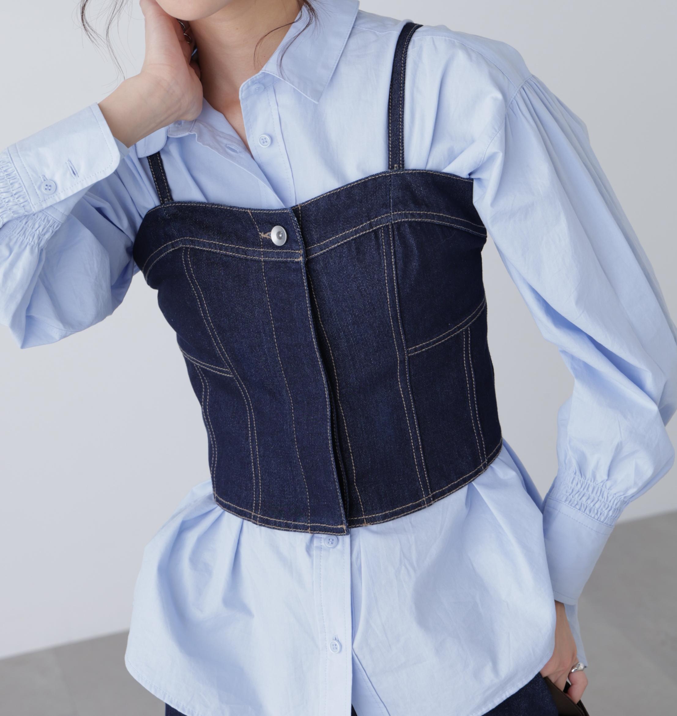 パネル切り替えデニムビスチェ ワンウォッシュ1