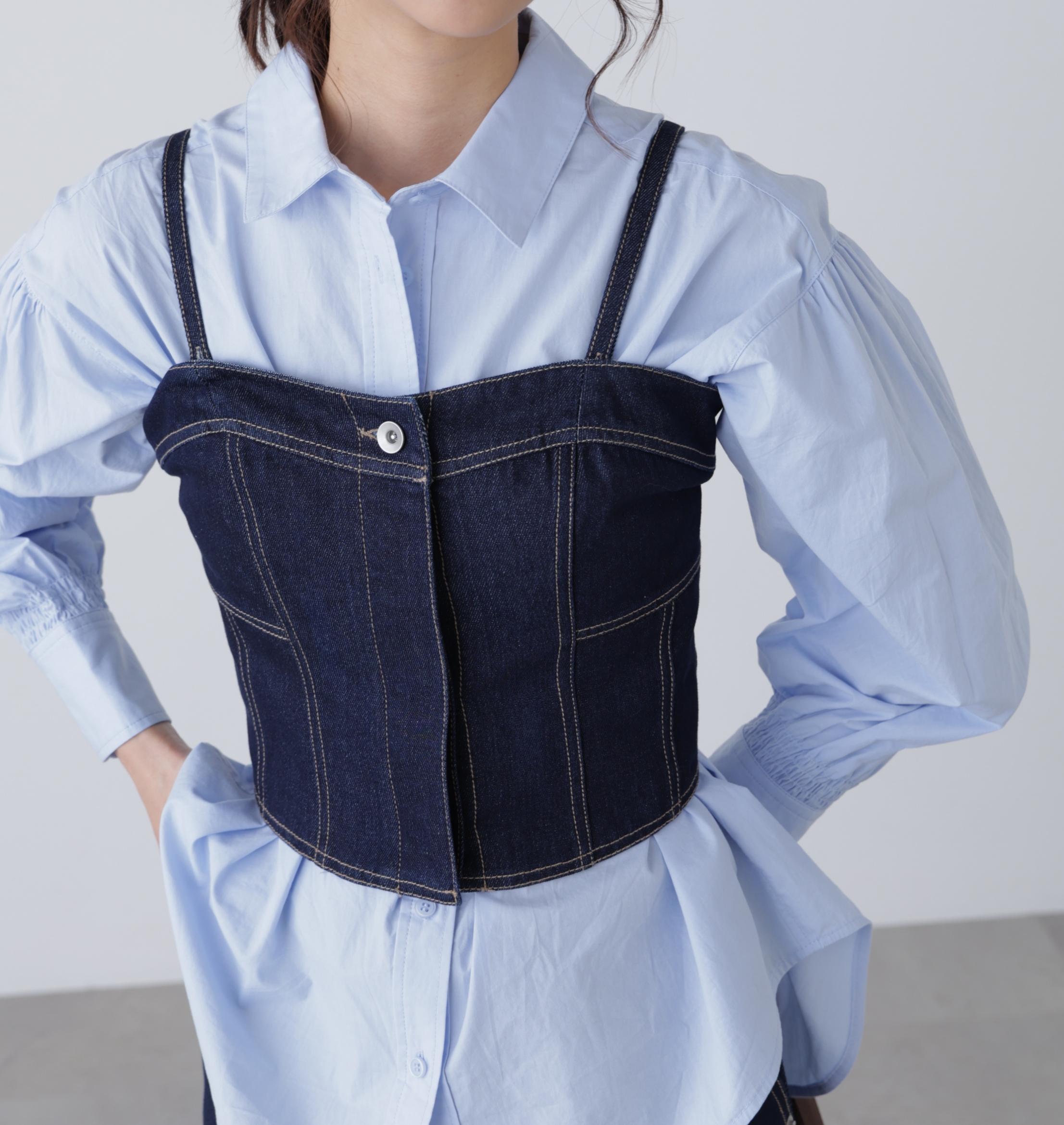 パネル切り替えデニムビスチェ ワンウォッシュ1