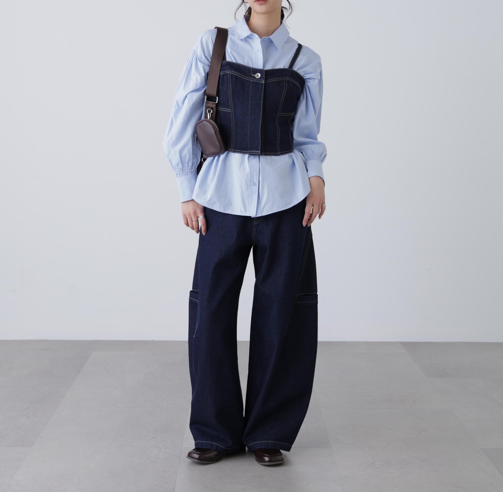 パネル切り替えデニムビスチェ ワンウォッシュ1