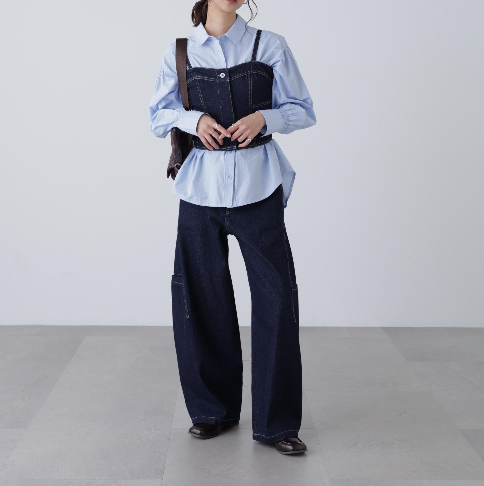 パネル切り替えデニムビスチェ ワンウォッシュ1