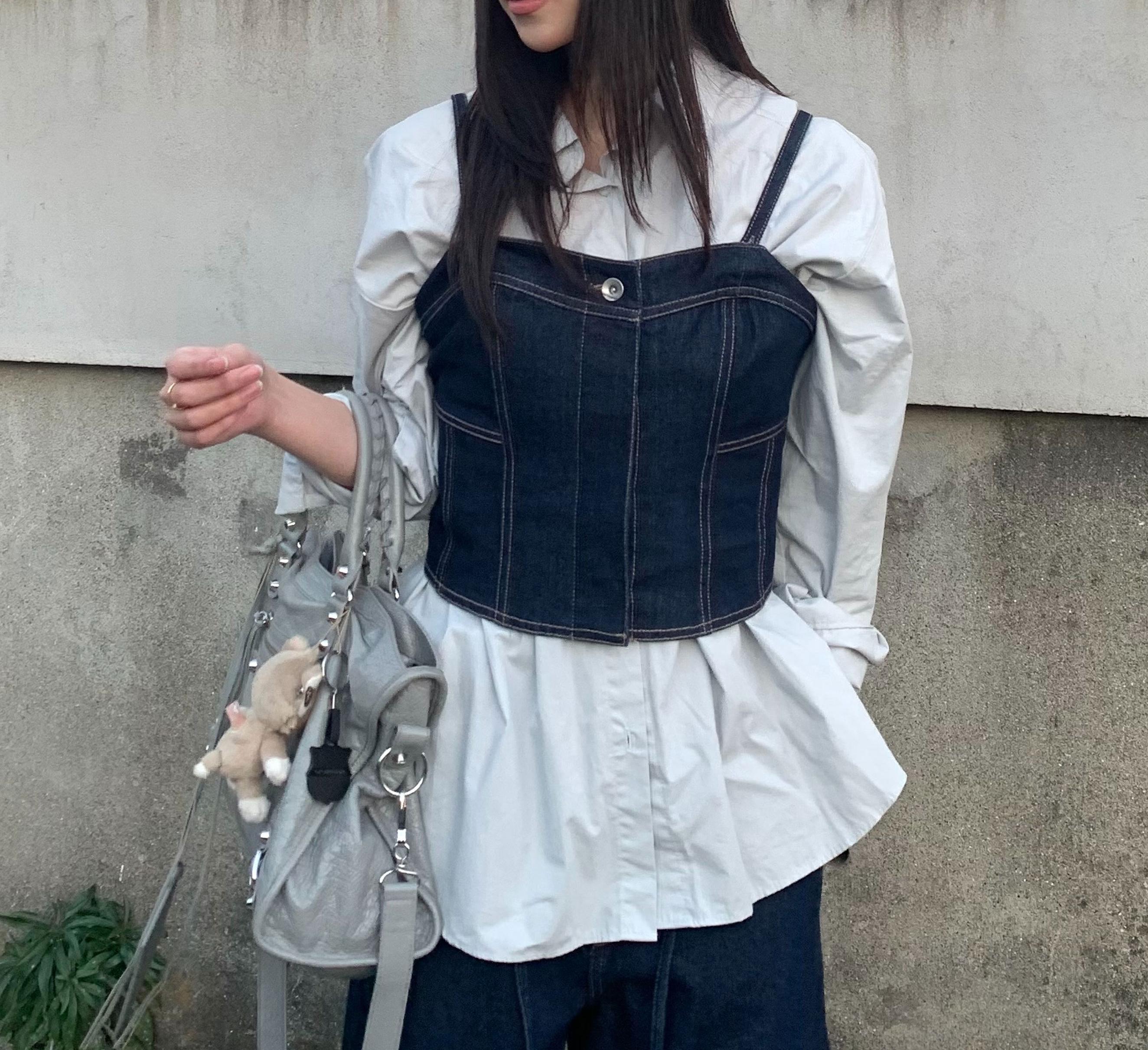 パネル切り替えデニムビスチェ ワンウォッシュ1