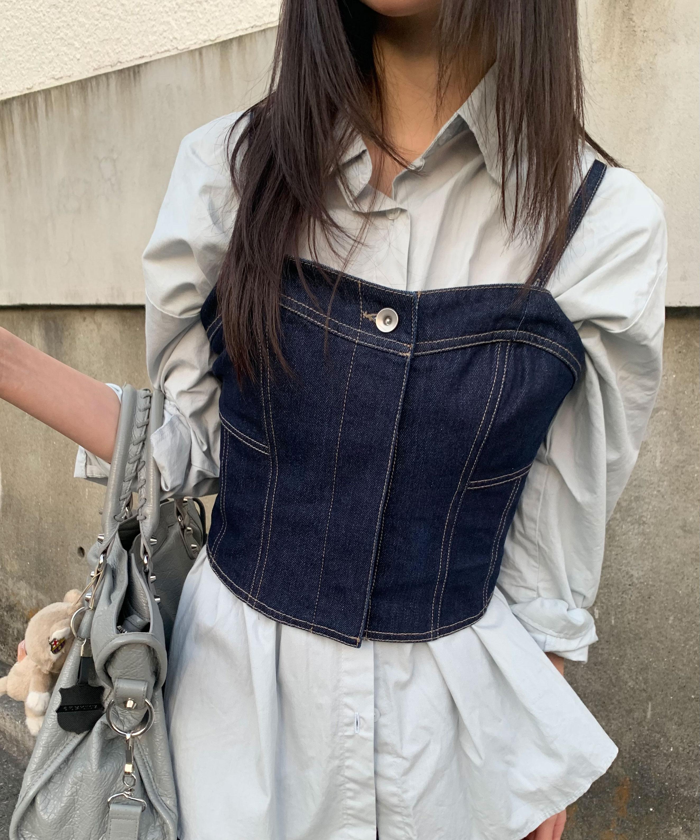 パネル切り替えデニムビスチェ ワンウォッシュ1