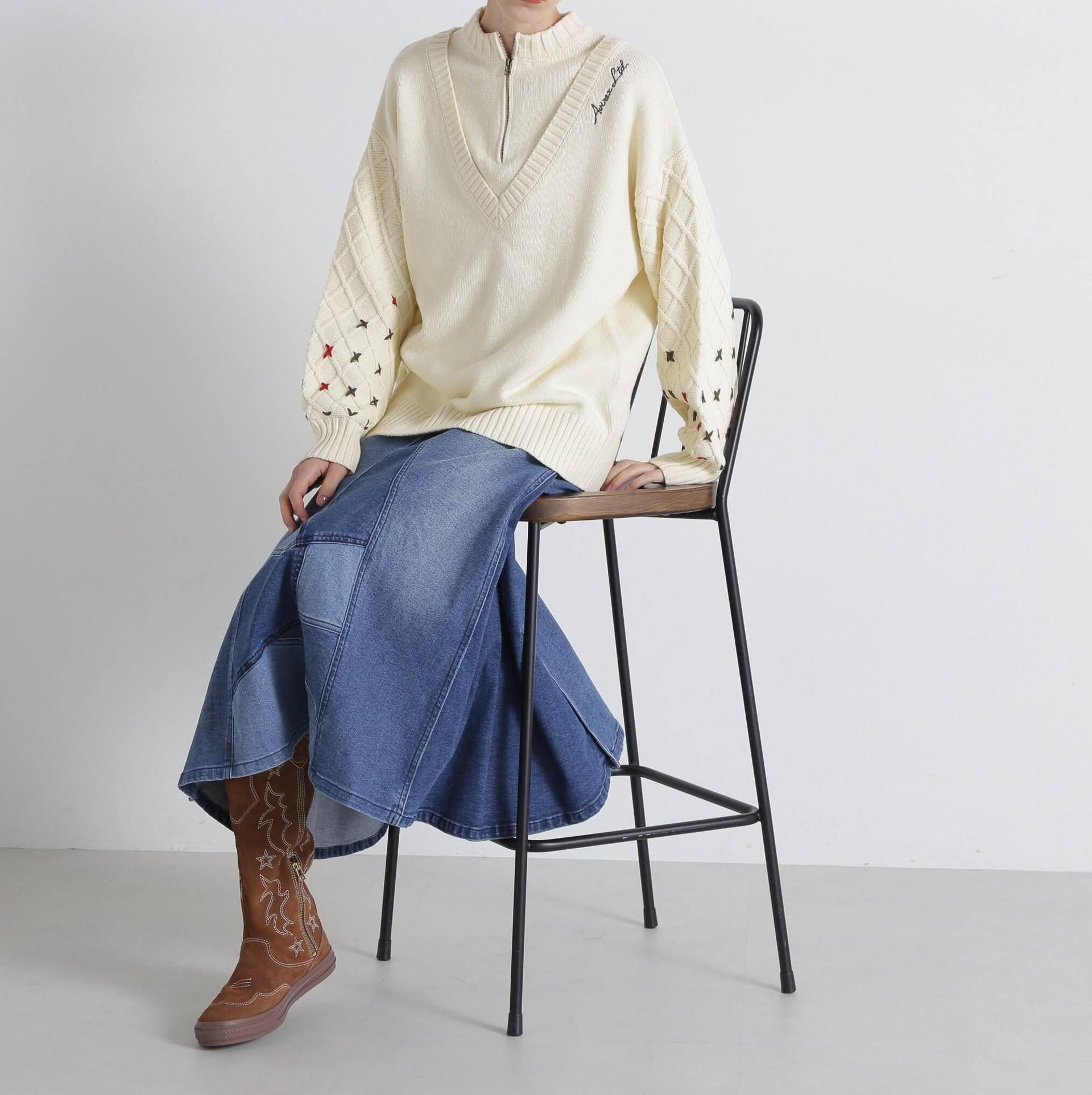 《直営店限定》BOTTLE NECK SLEEVE EMBROIDERY TOPS/ボトルネック オフホワイト3