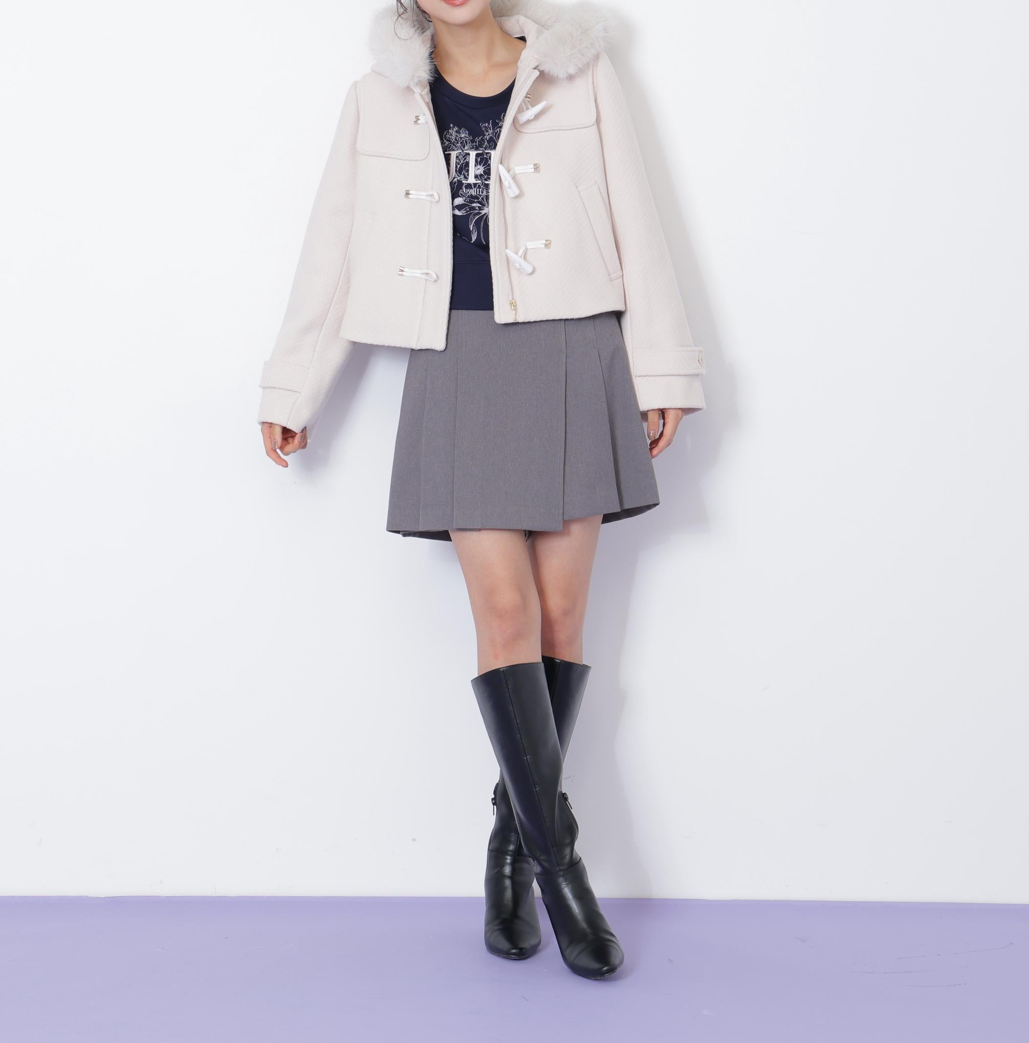 フェイクファー付ショートダッフルコート エクリュ