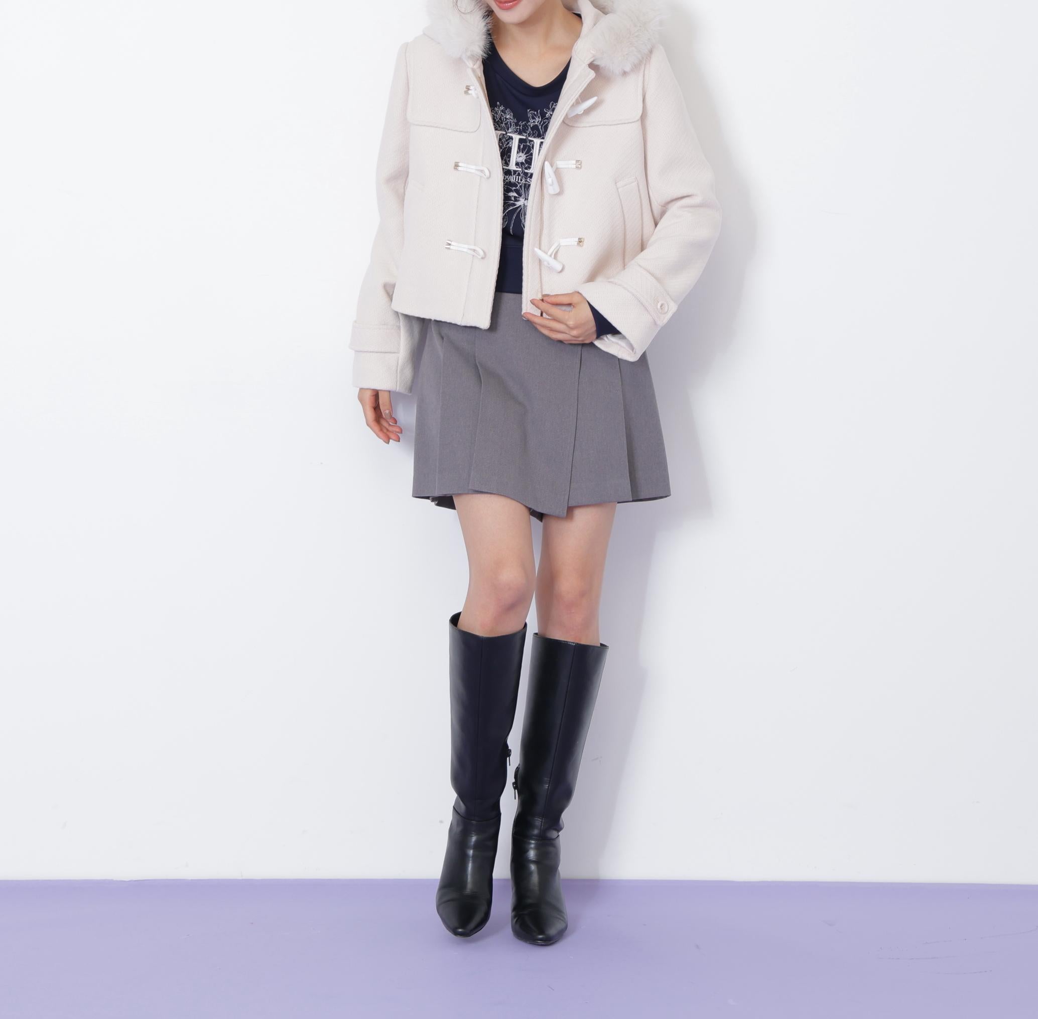 フェイクファー付ショートダッフルコート エクリュ