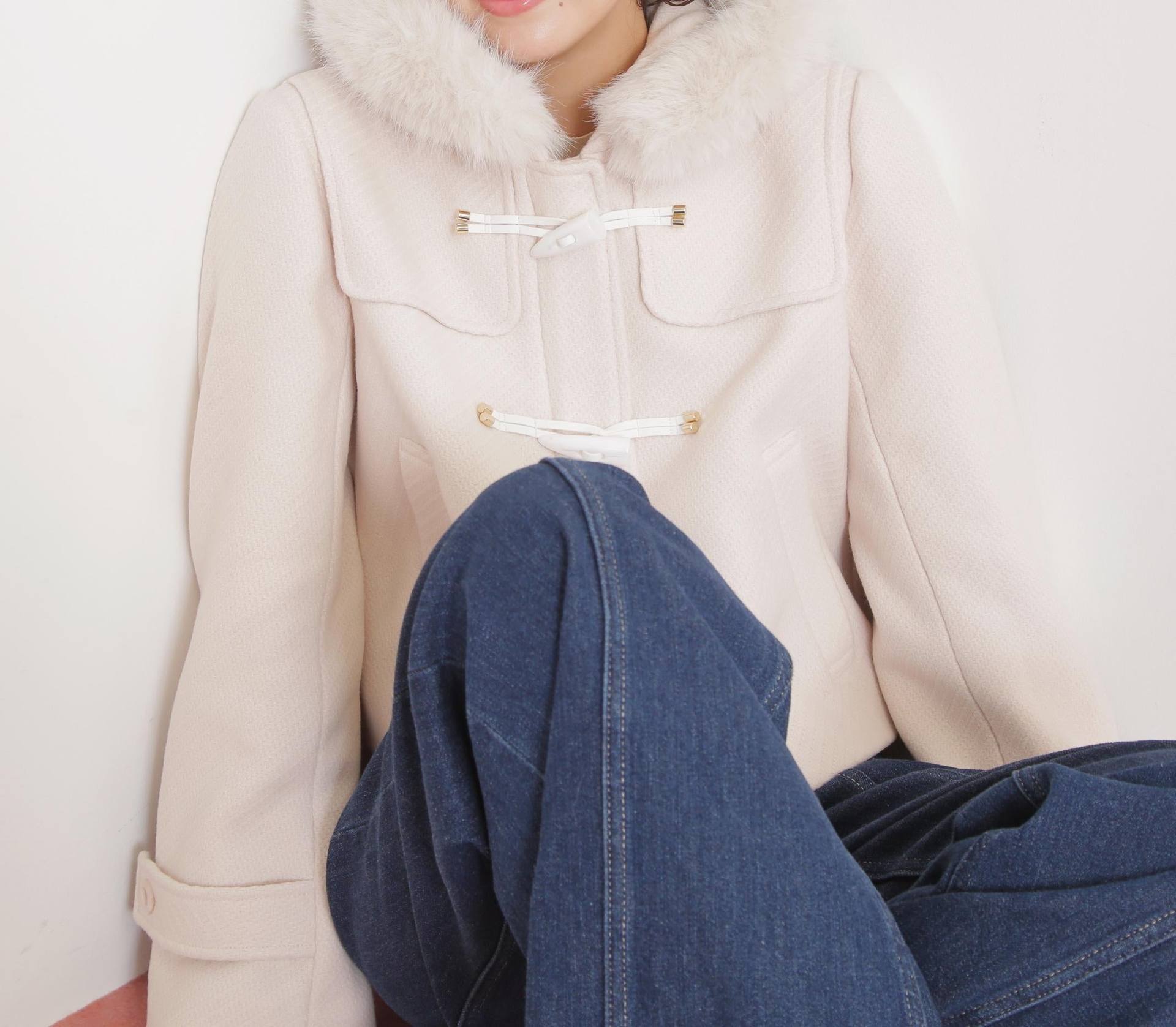 フェイクファー付ショートダッフルコート エクリュ