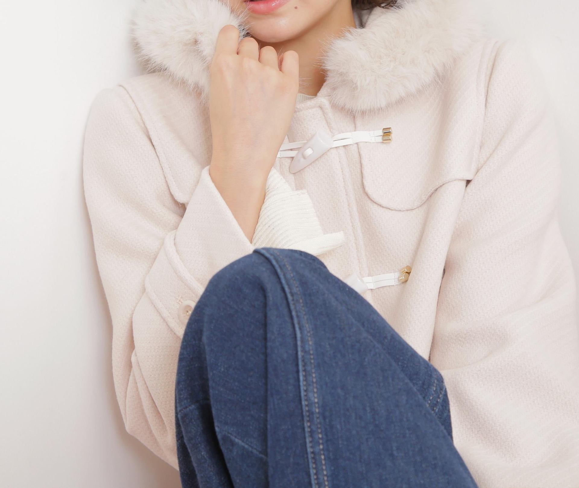 フェイクファー付ショートダッフルコート エクリュ