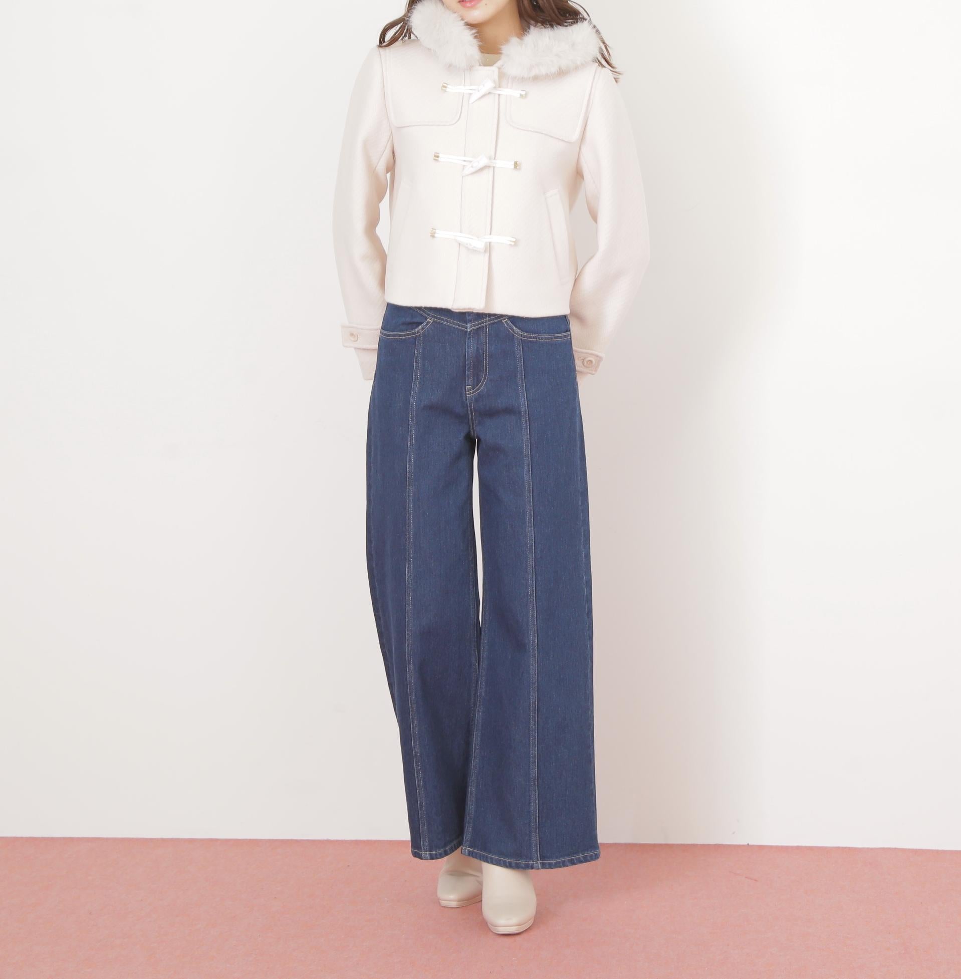 フェイクファー付ショートダッフルコート エクリュ