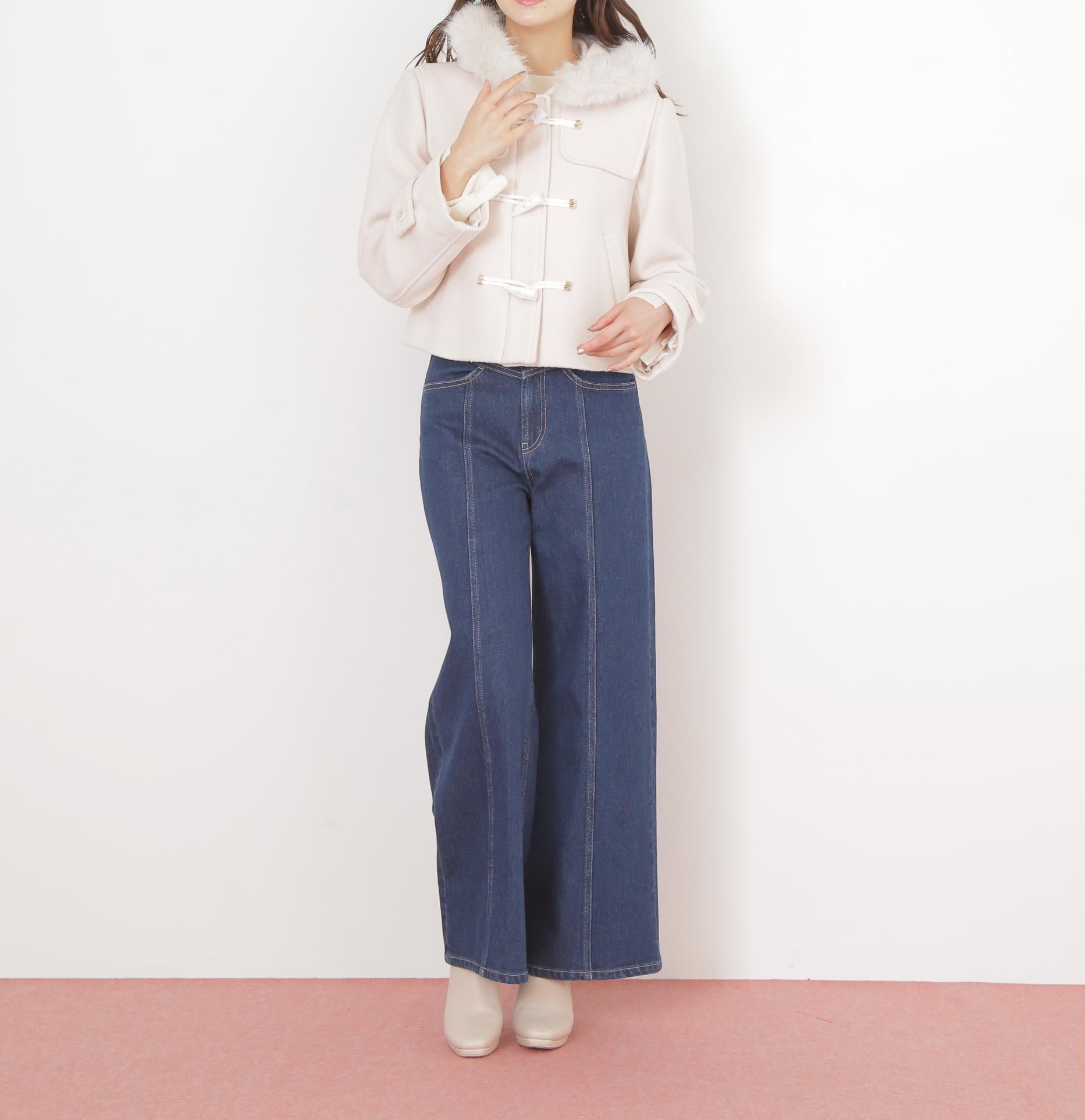 フェイクファー付ショートダッフルコート エクリュ