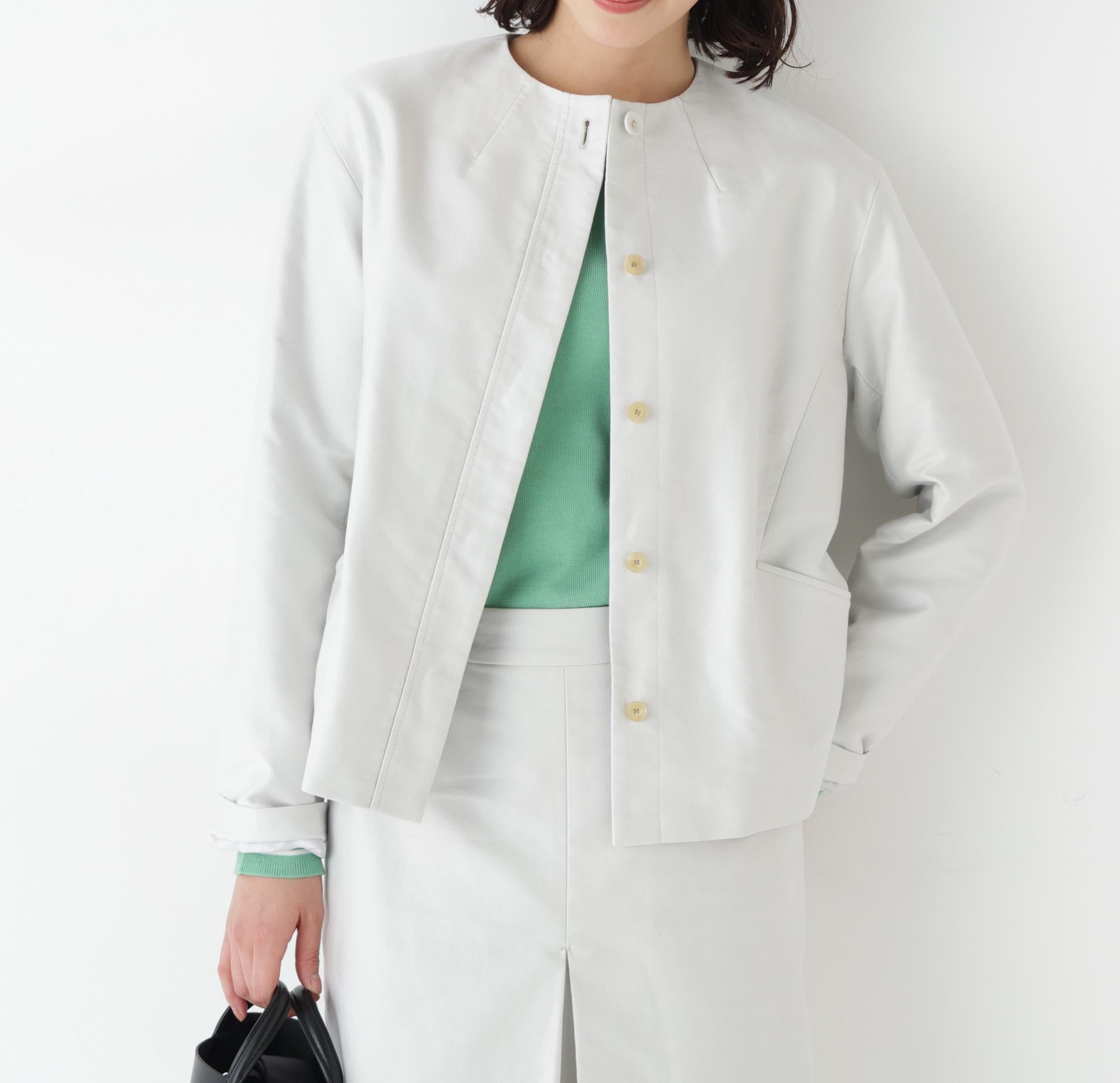 ライトモールスキンノーカラージャケット ライトグレー