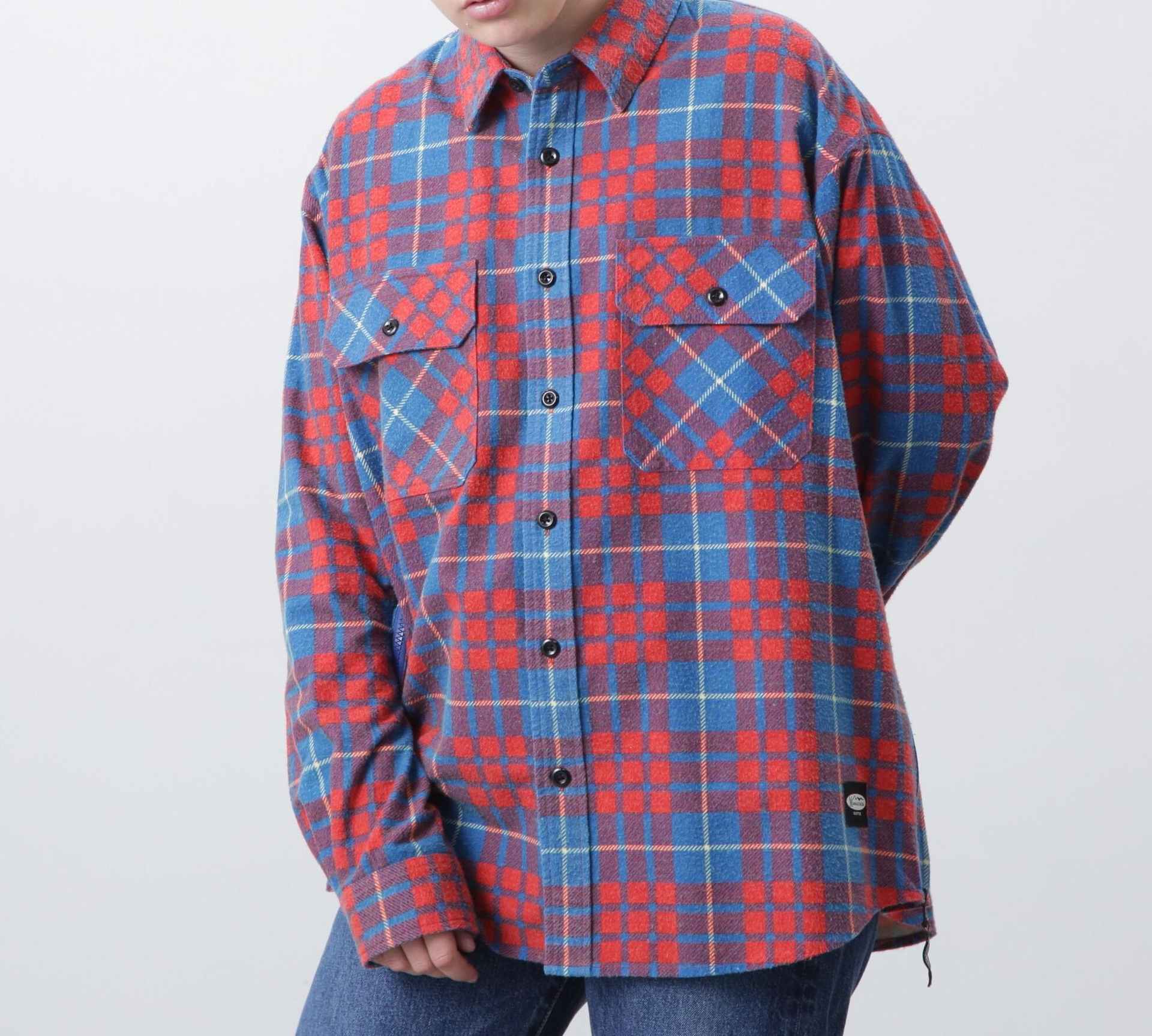 MANASTASH/マナスタッシュ/ZIP FLANNEL SHI>TS/ジップフランネルシャツ レッド